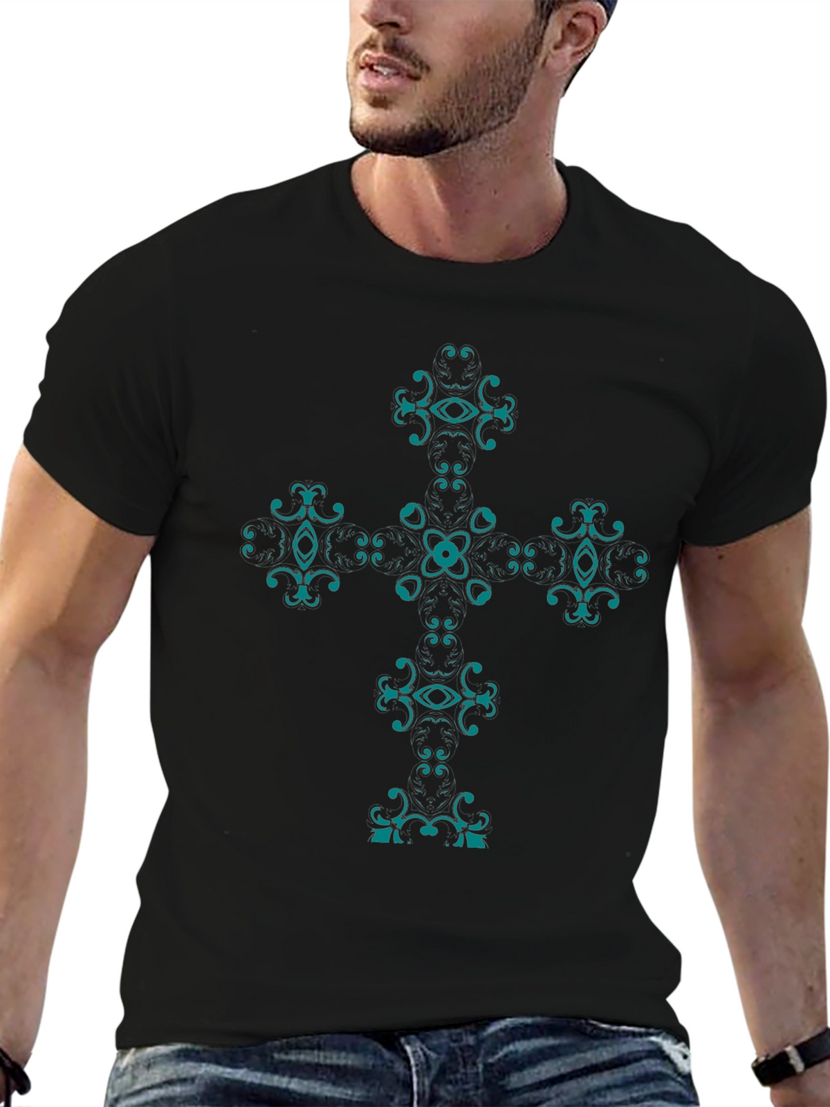 Ornamental Cross Graphic Tee - Black