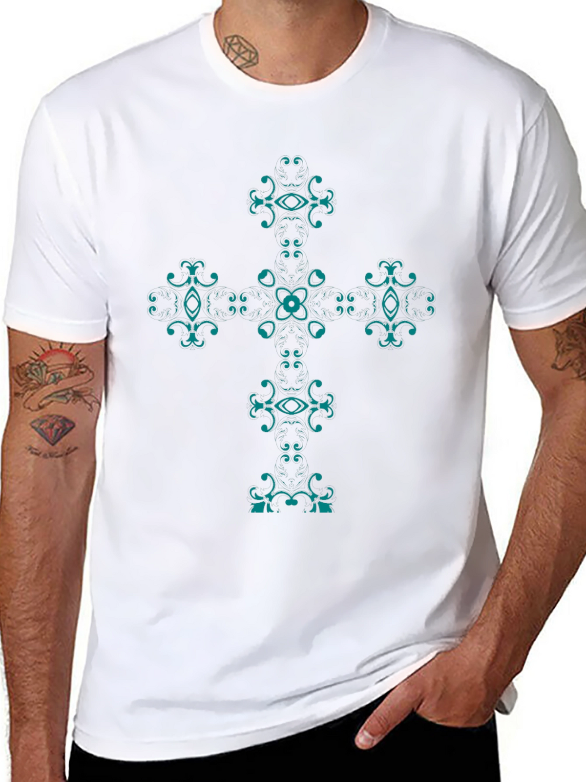 Ornamental Cross Graphic Tee - Black