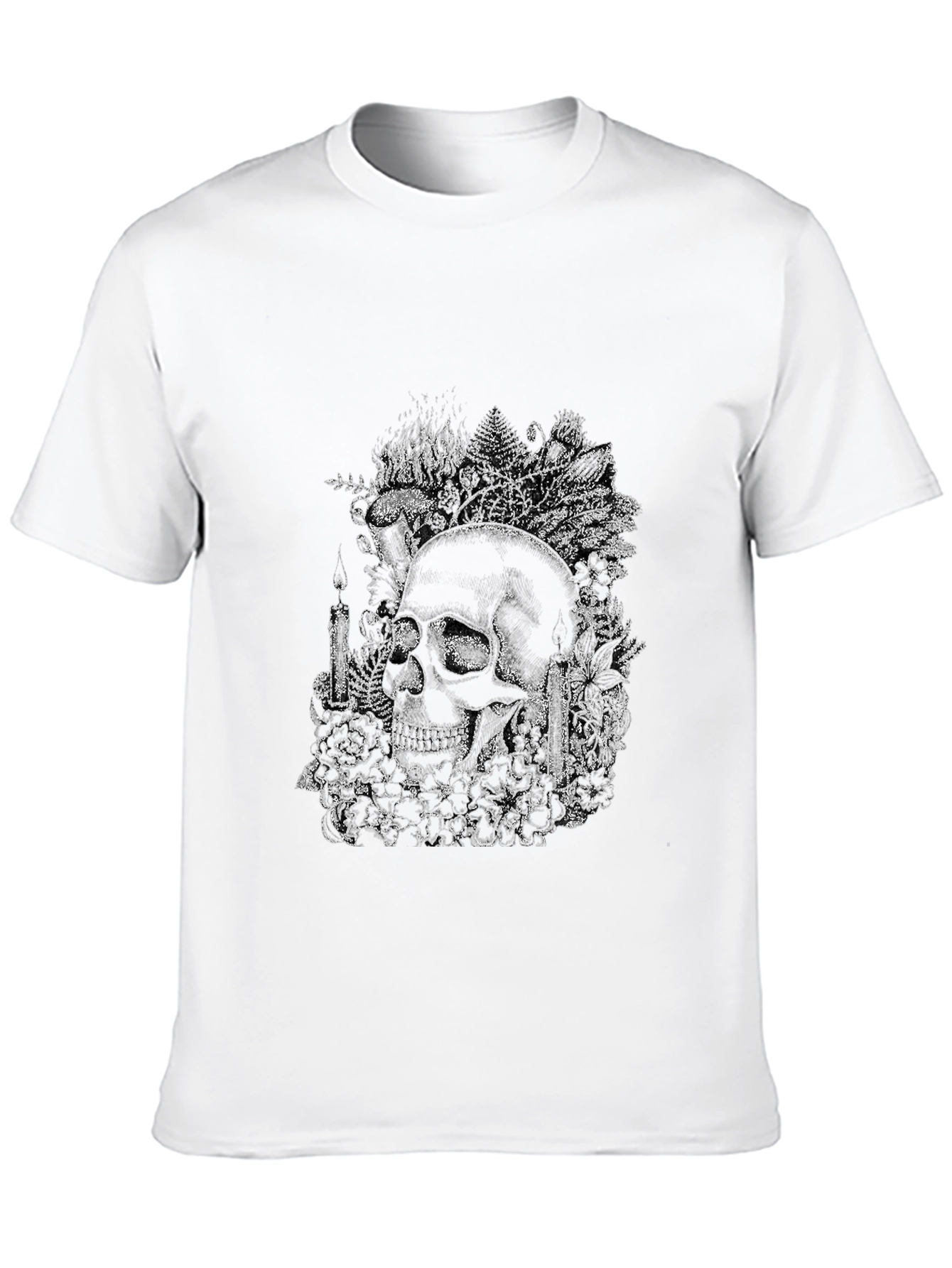 Skull and Floral Graphic Print Tee