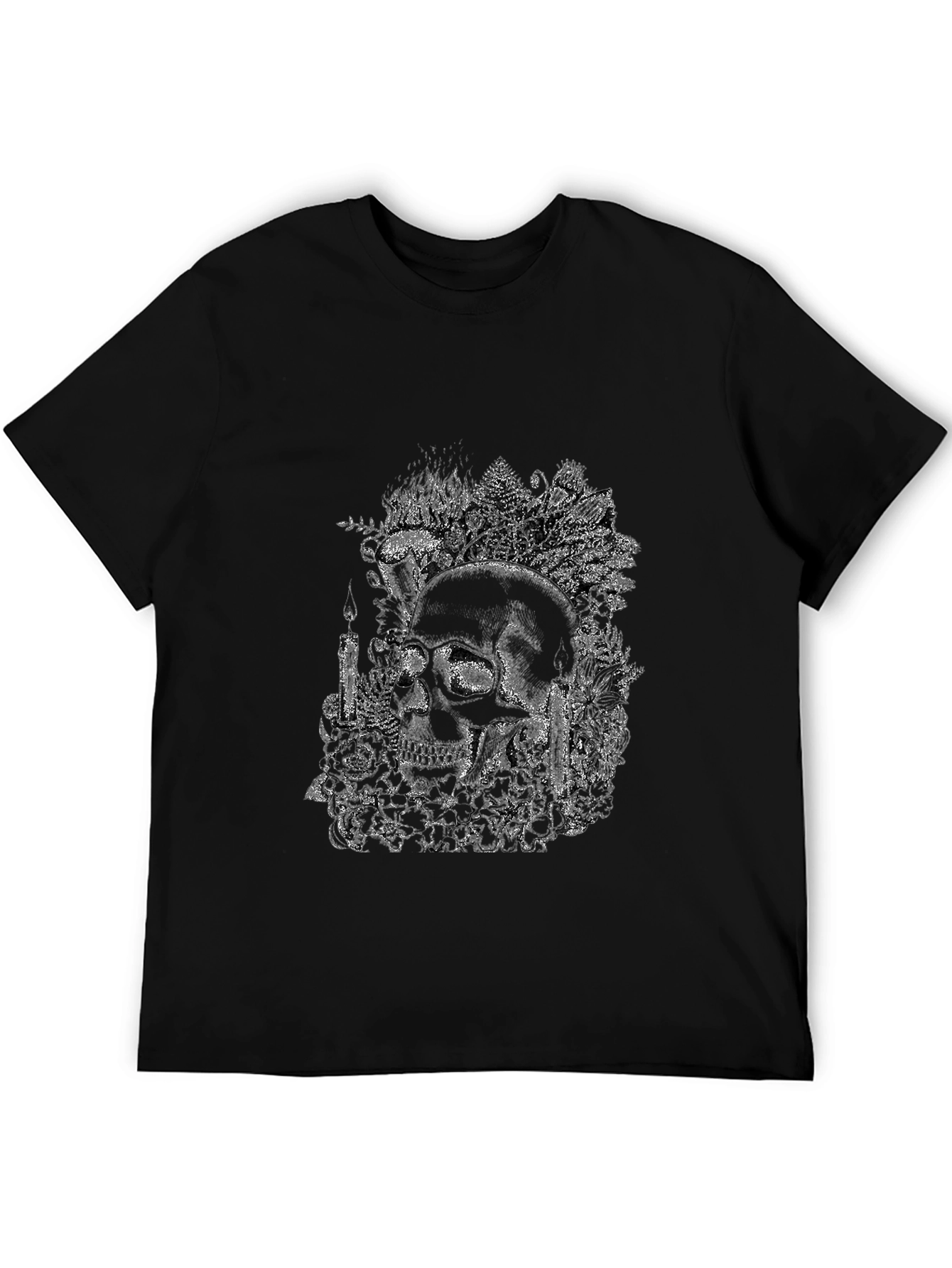 Skull and Floral Graphic Print Tee