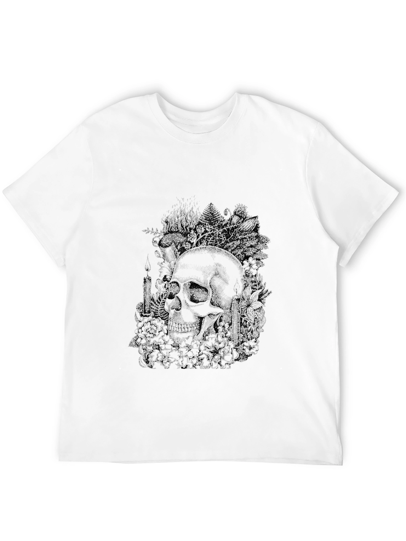 Skull and Floral Graphic Print Tee