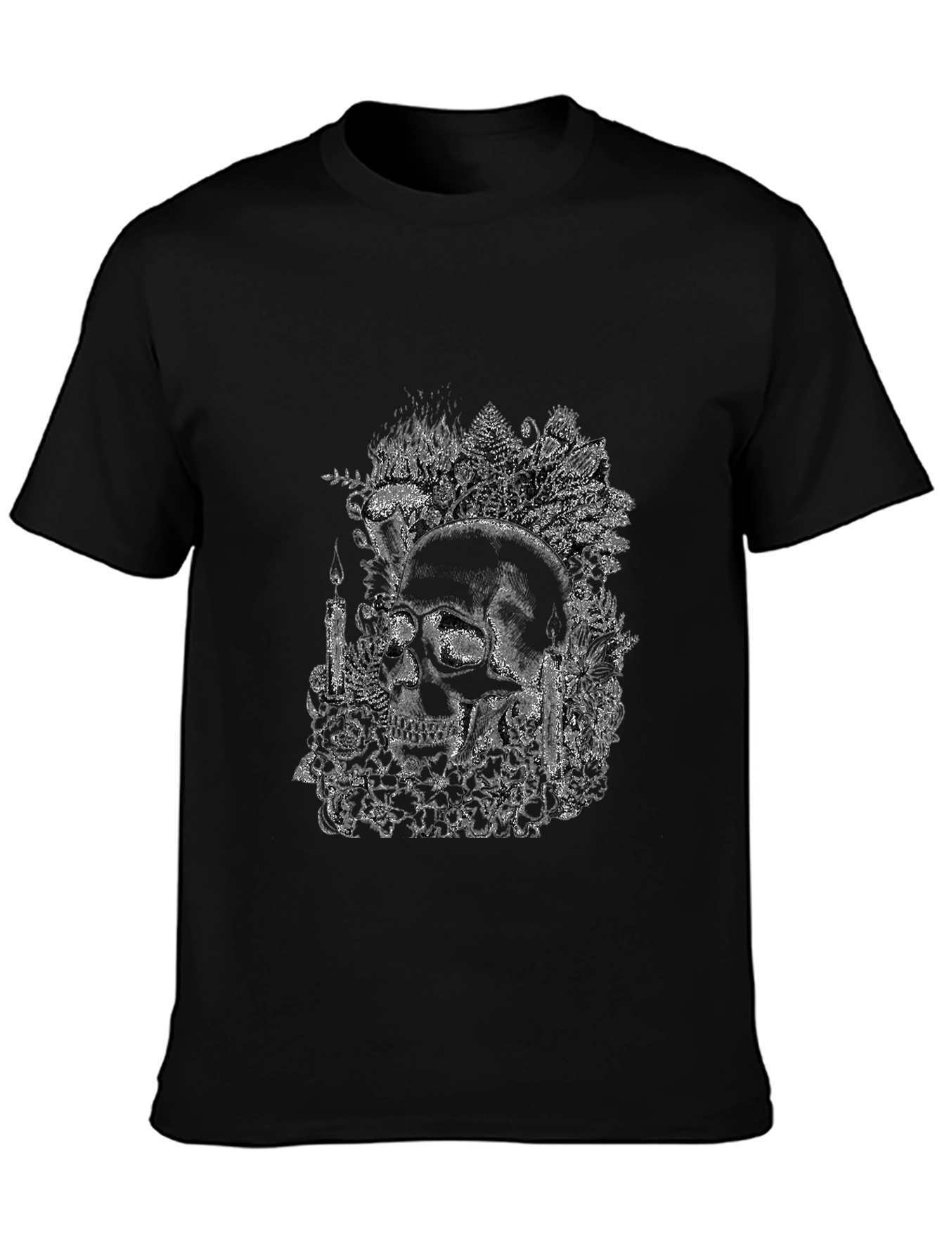 Skull and Floral Graphic Print Tee