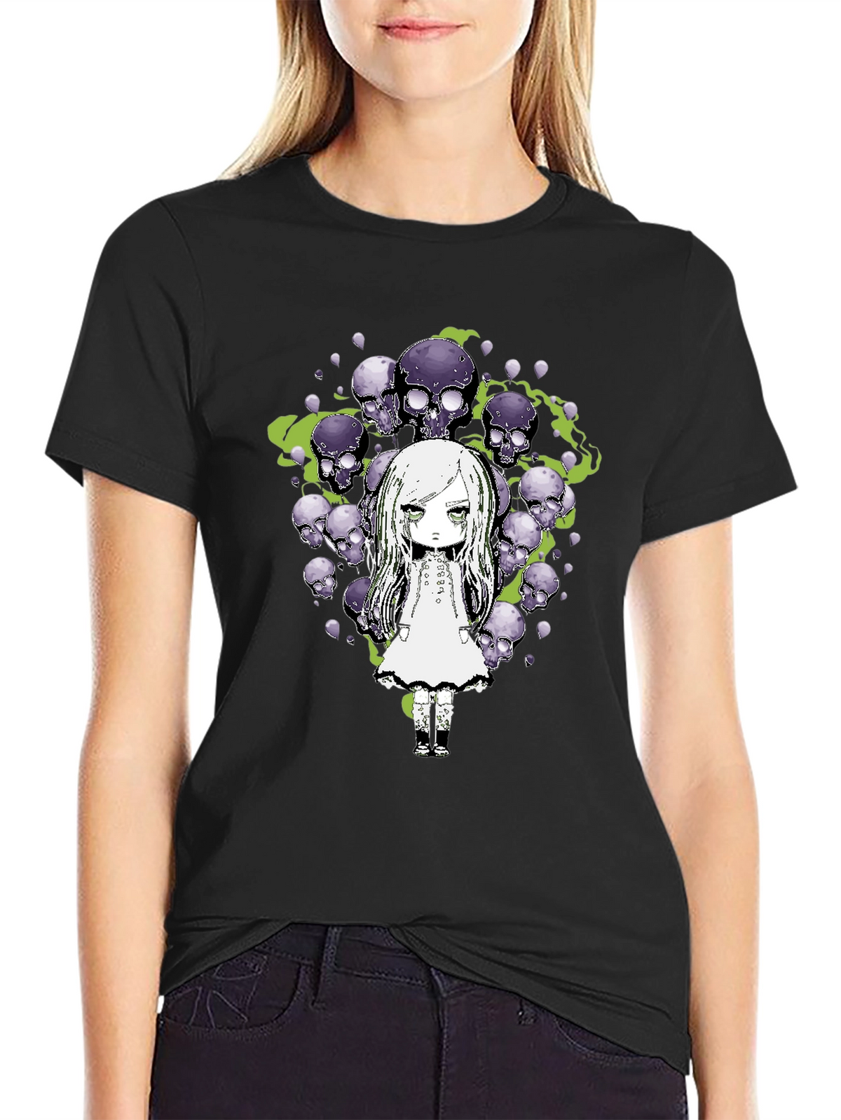 Gothic Skull Girl Graphic Tee - Mens Black T-Shirt