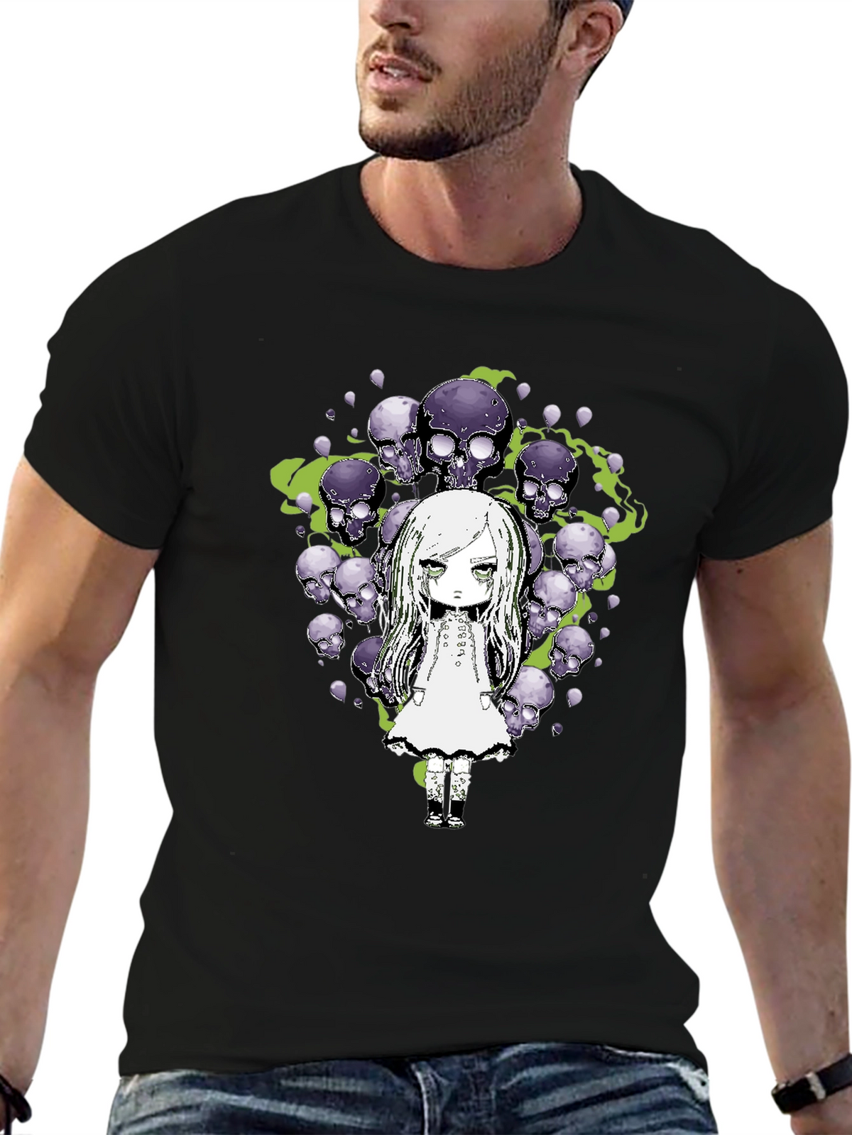 Gothic Skull Girl Graphic Tee - Mens Black T-Shirt
