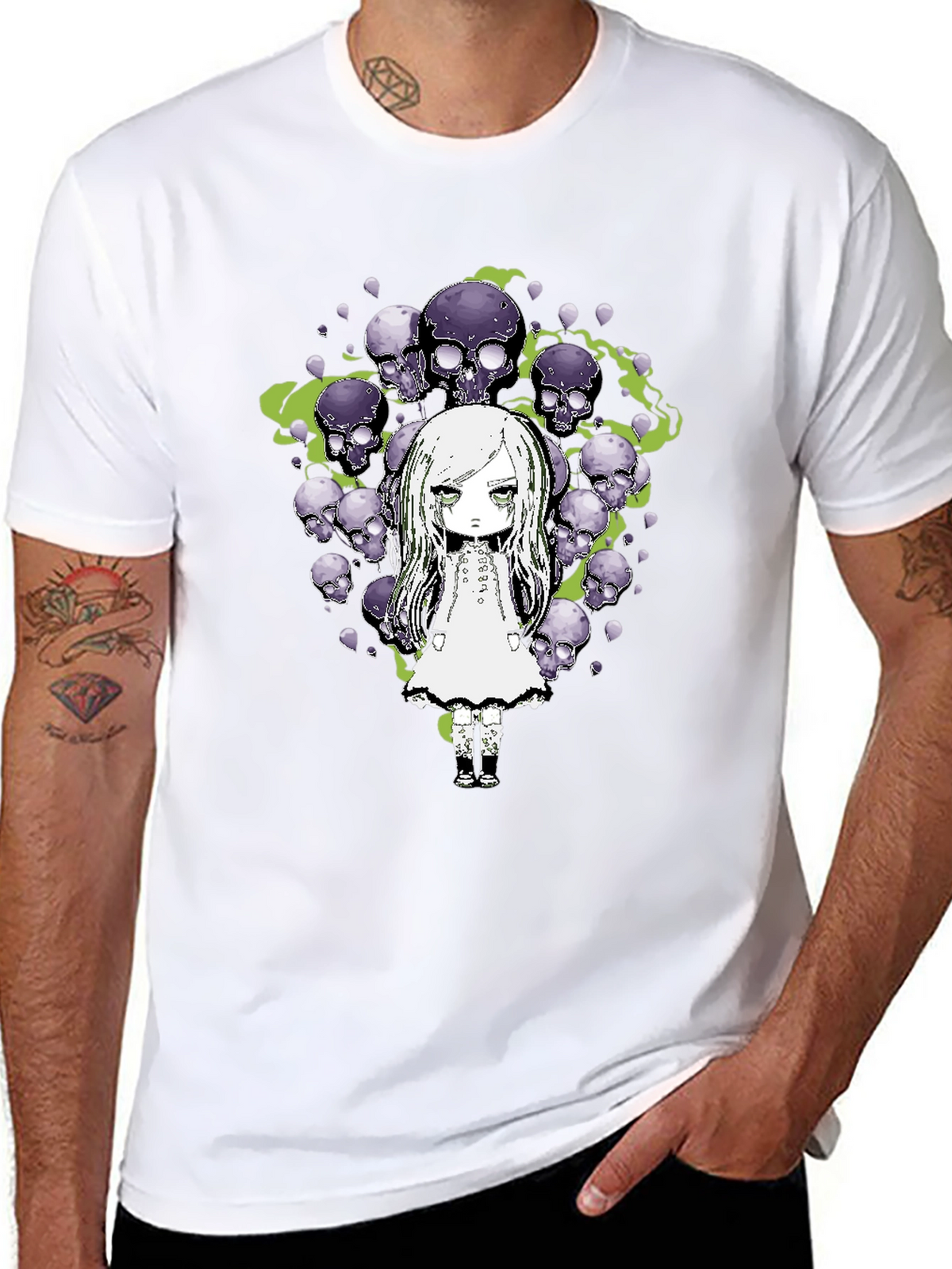 Gothic Skull Girl Graphic Tee - Mens Black T-Shirt