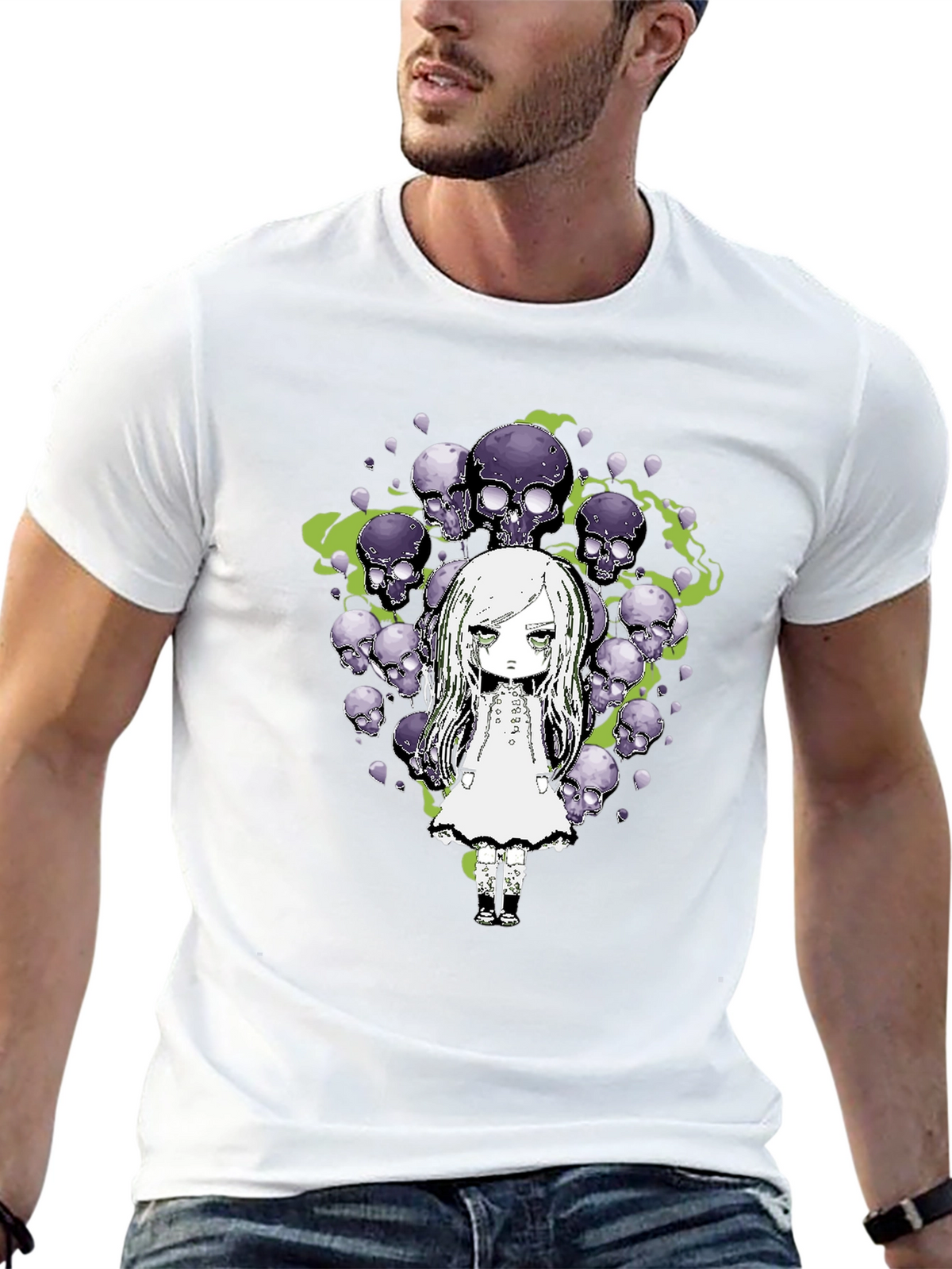 Gothic Skull Girl Graphic Tee - Mens Black T-Shirt