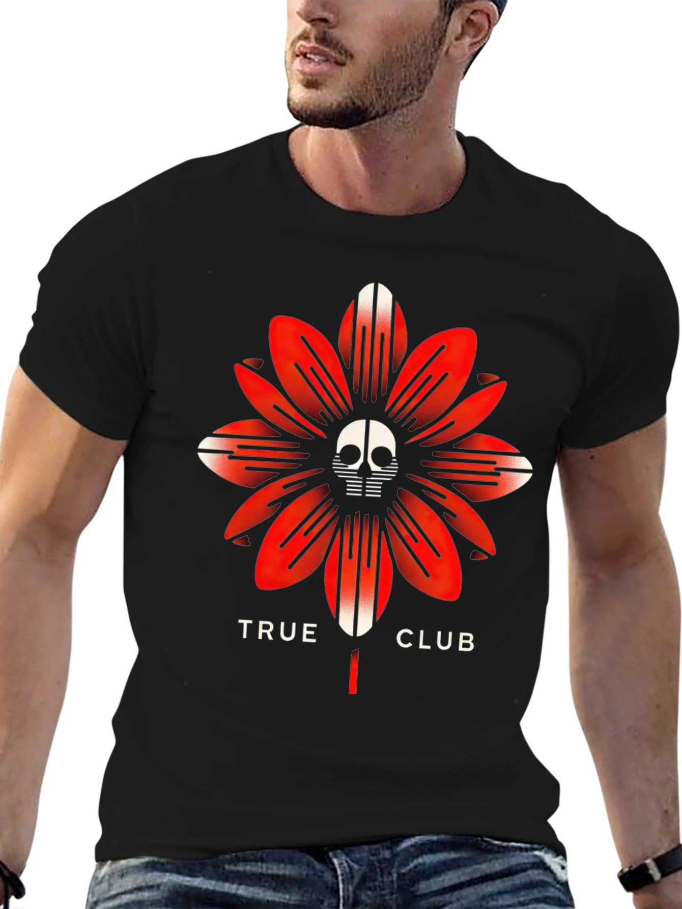 True Club Skull Flower Black T-Shirt