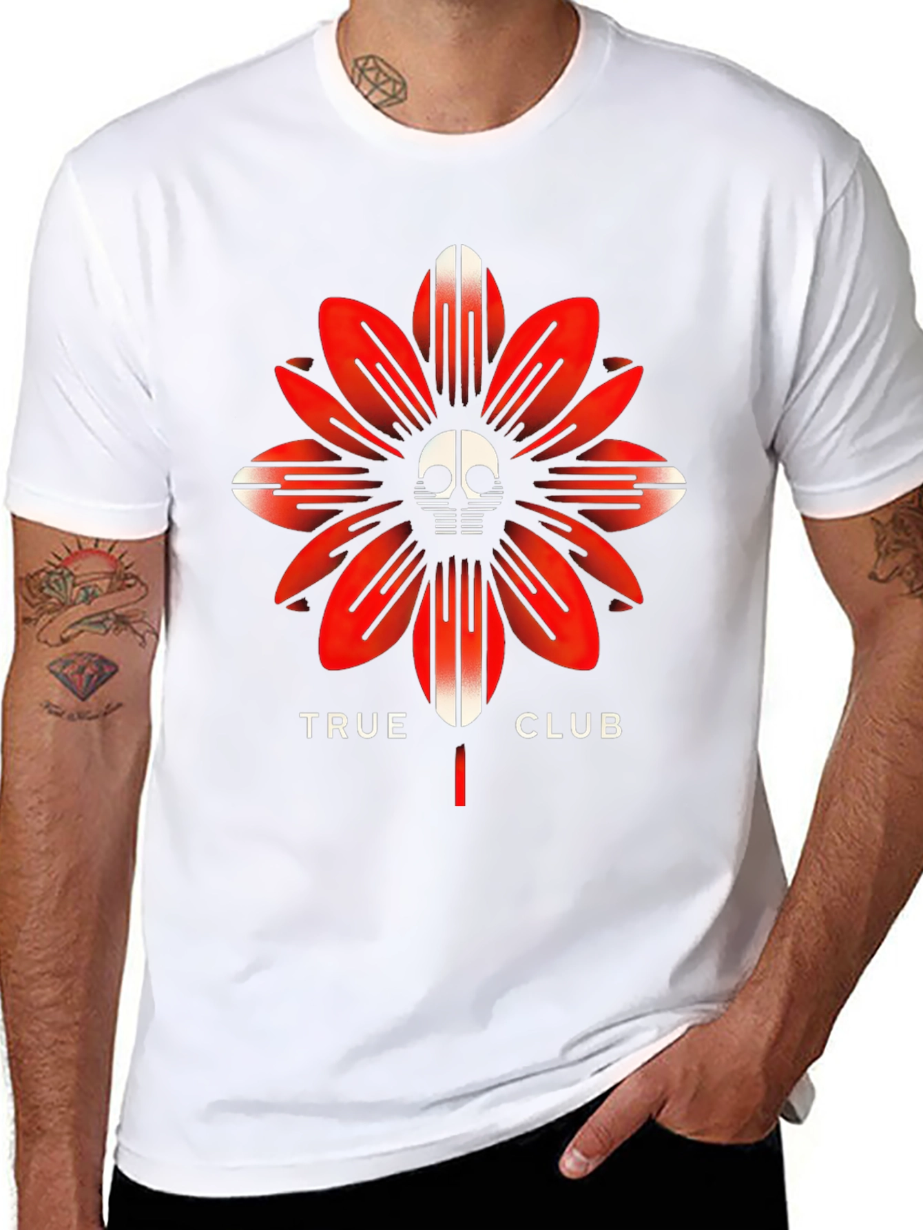 True Club Skull Flower Black T-Shirt