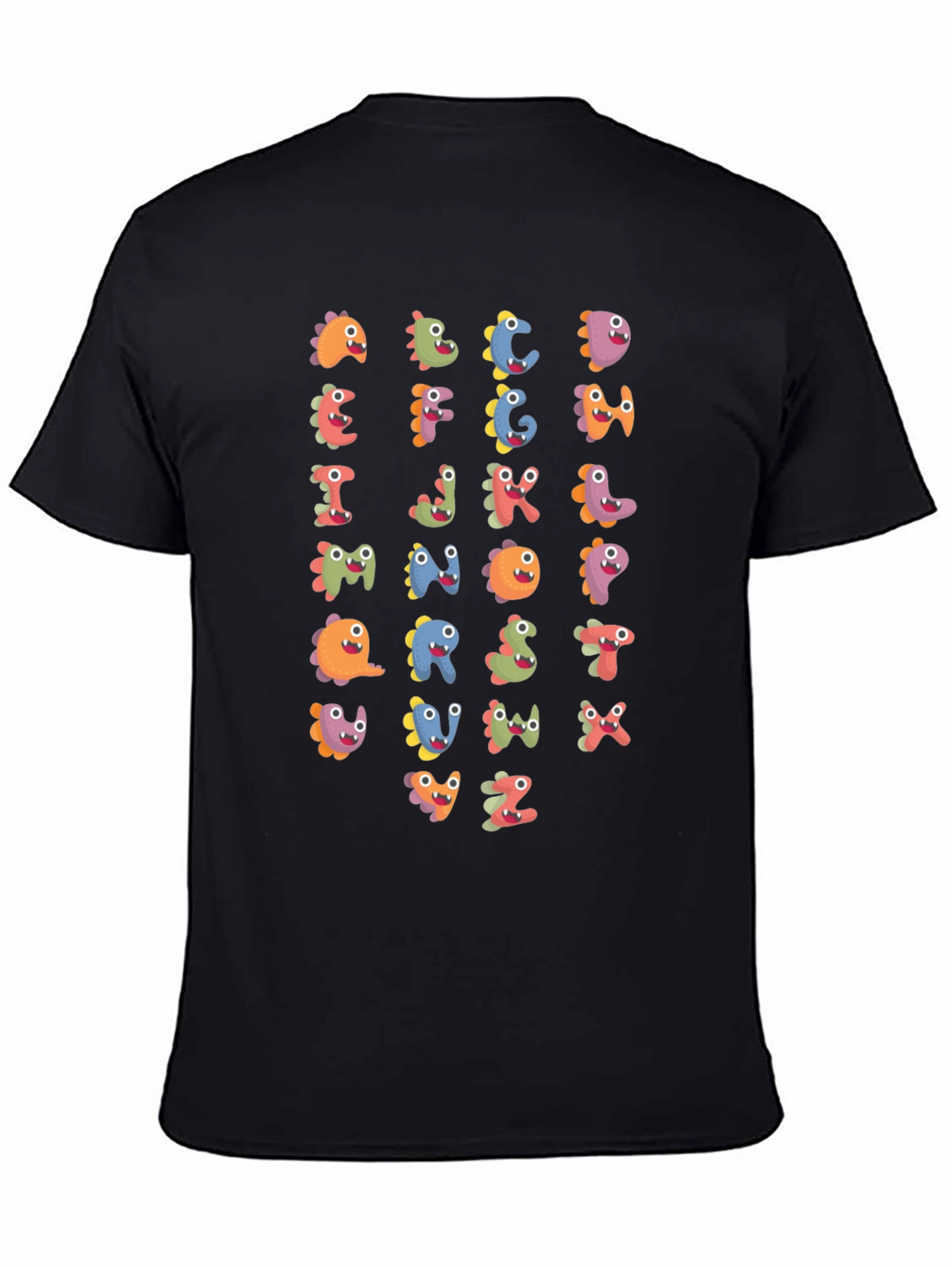 Fun Alphabet Dinosaur Print Black T-Shirt