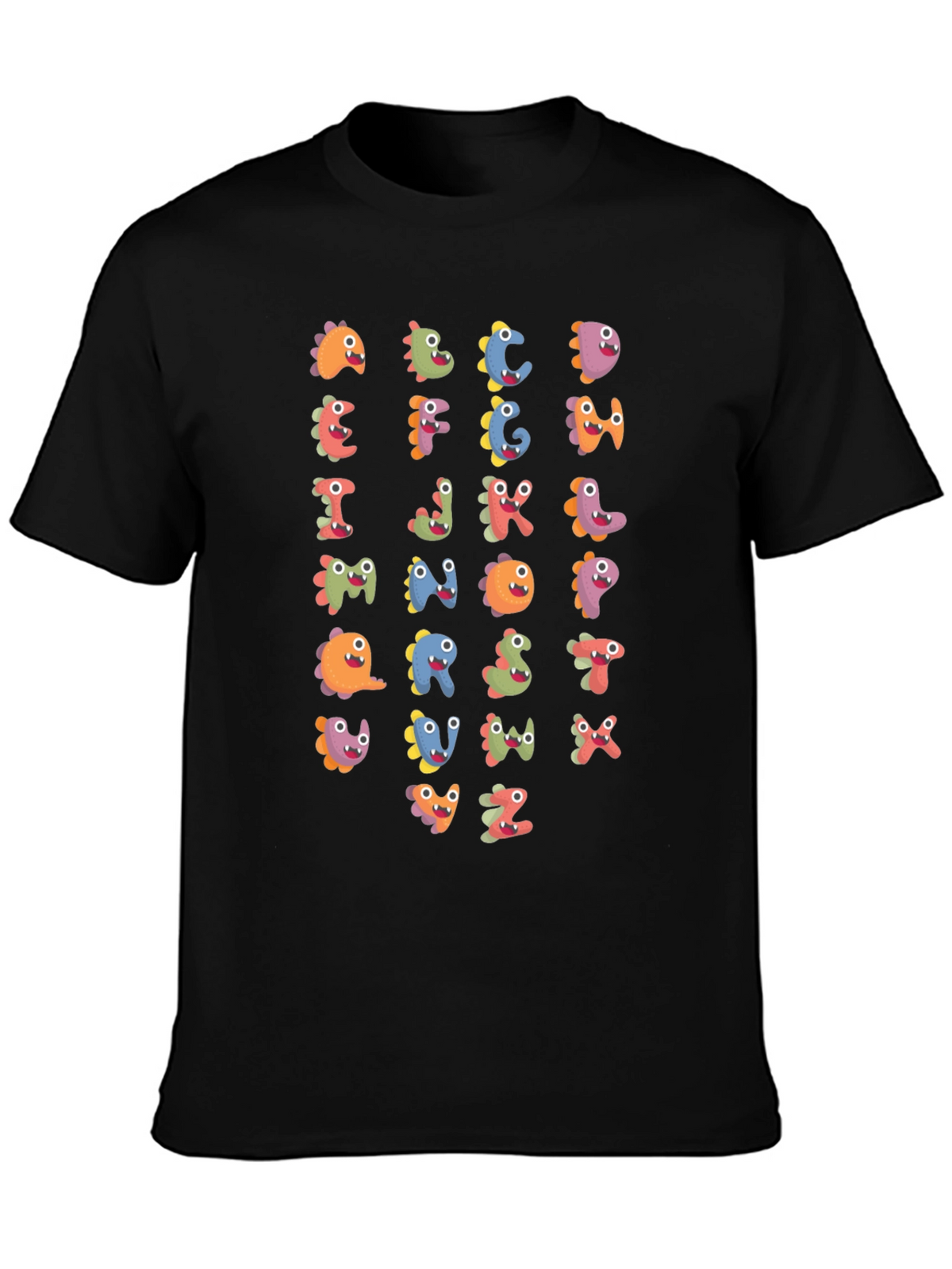 Fun Alphabet Dinosaur Print Black T-Shirt