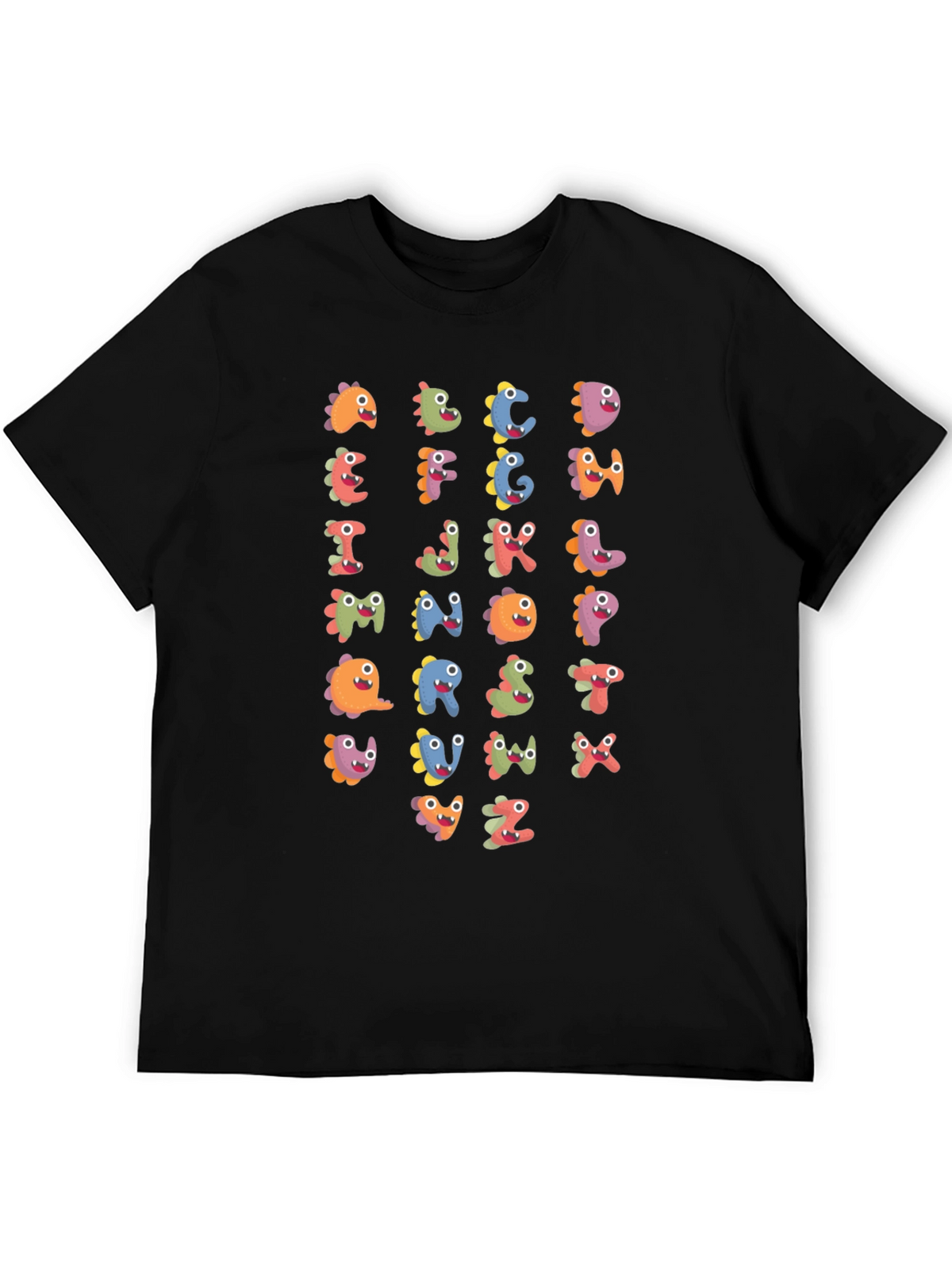 Fun Alphabet Dinosaur Print Black T-Shirt