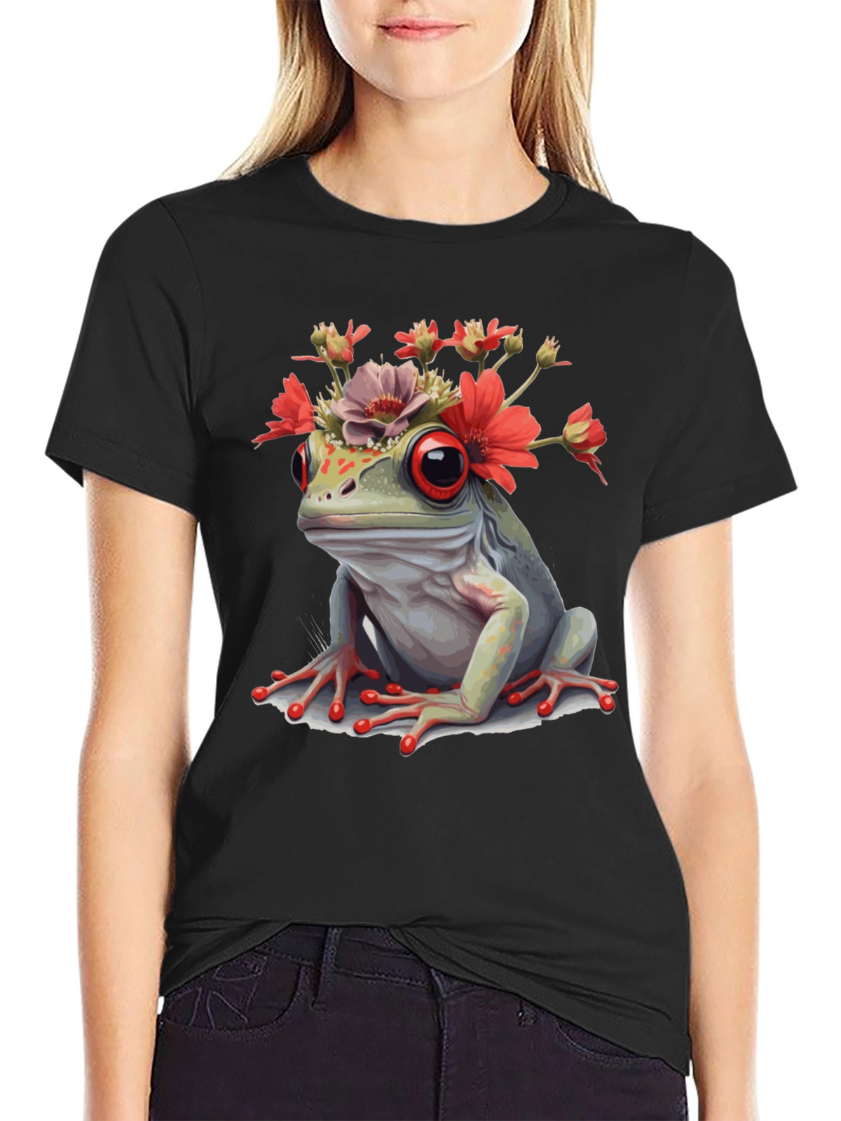 Frog with Flowers Graphic T-Shirt
