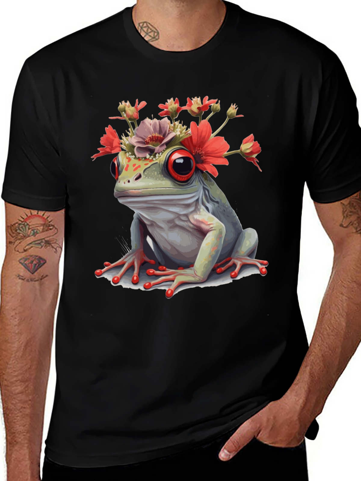 Frog with Flowers Graphic T-Shirt