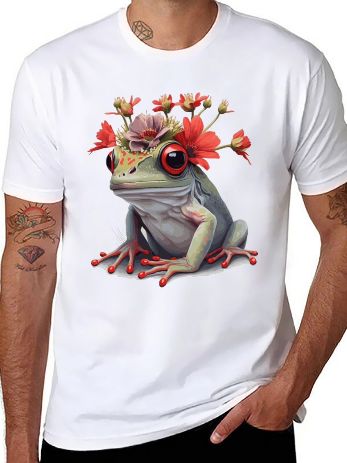 Frog with Flowers Graphic T-Shirt