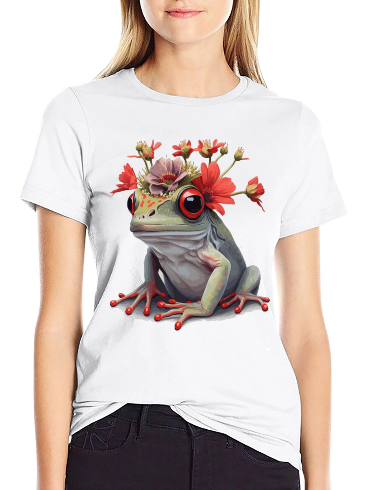 Frog with Flowers Graphic T-Shirt