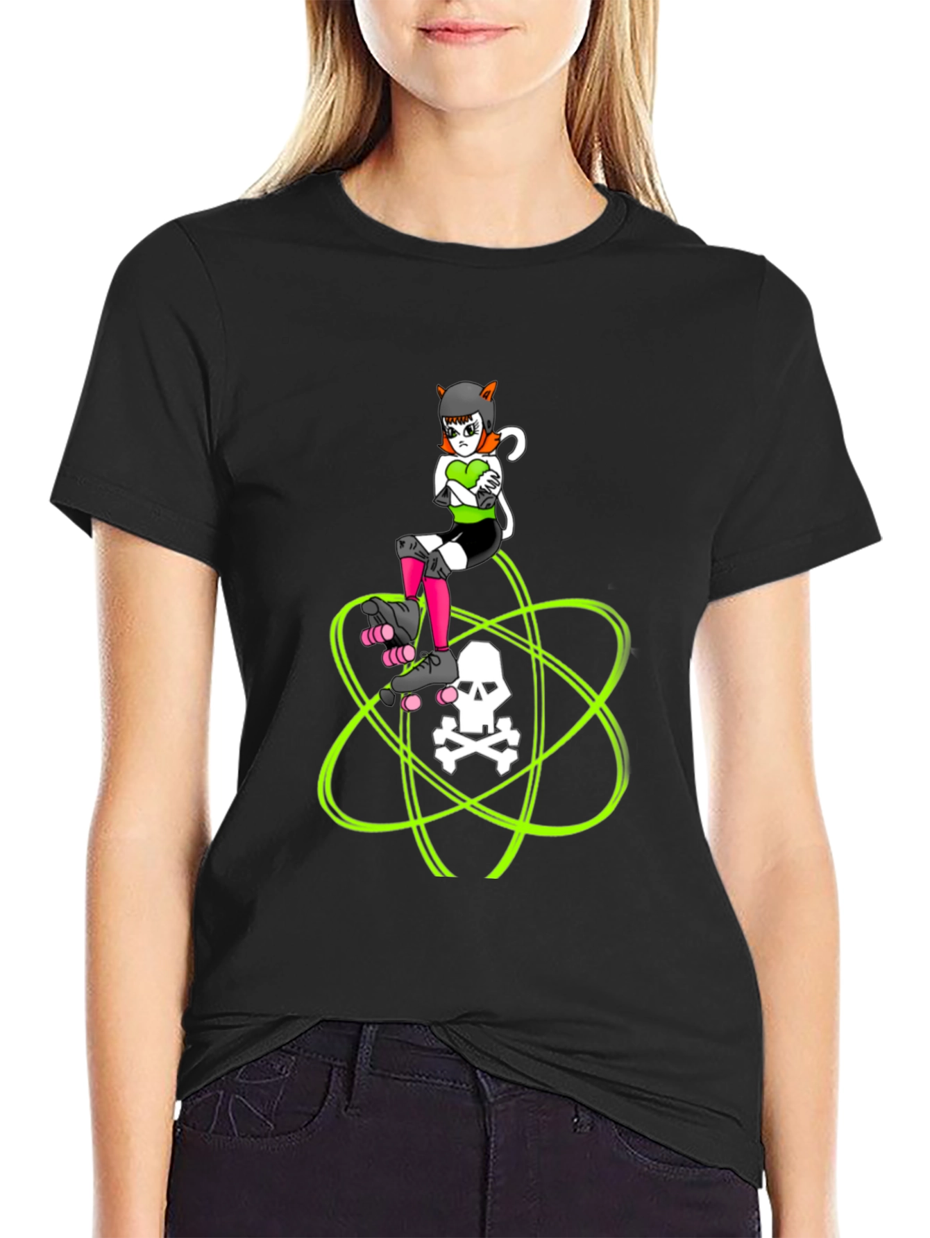 Roller Derby Cat T-Shirt - Skull Atom Design