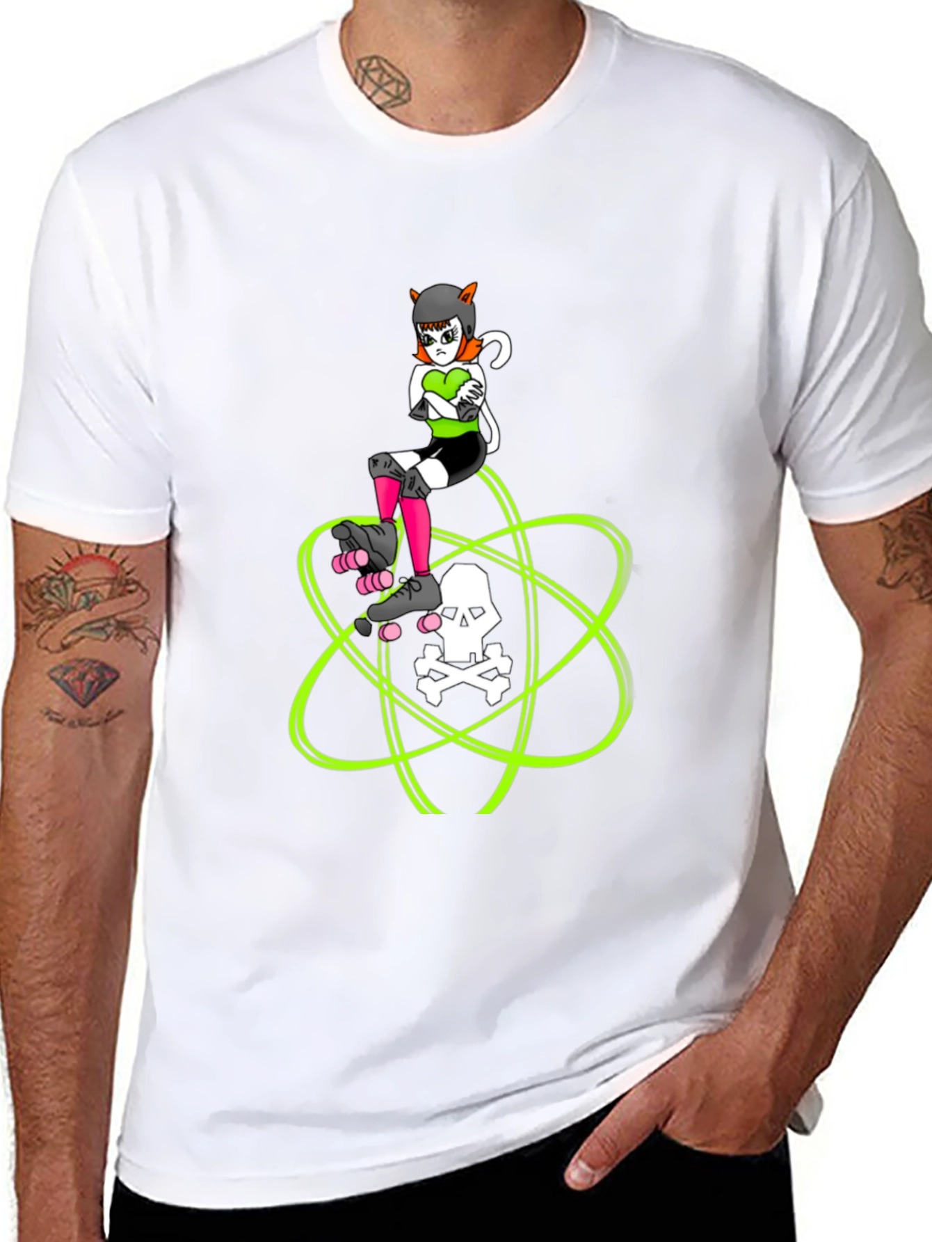 Roller Derby Cat T-Shirt - Skull Atom Design