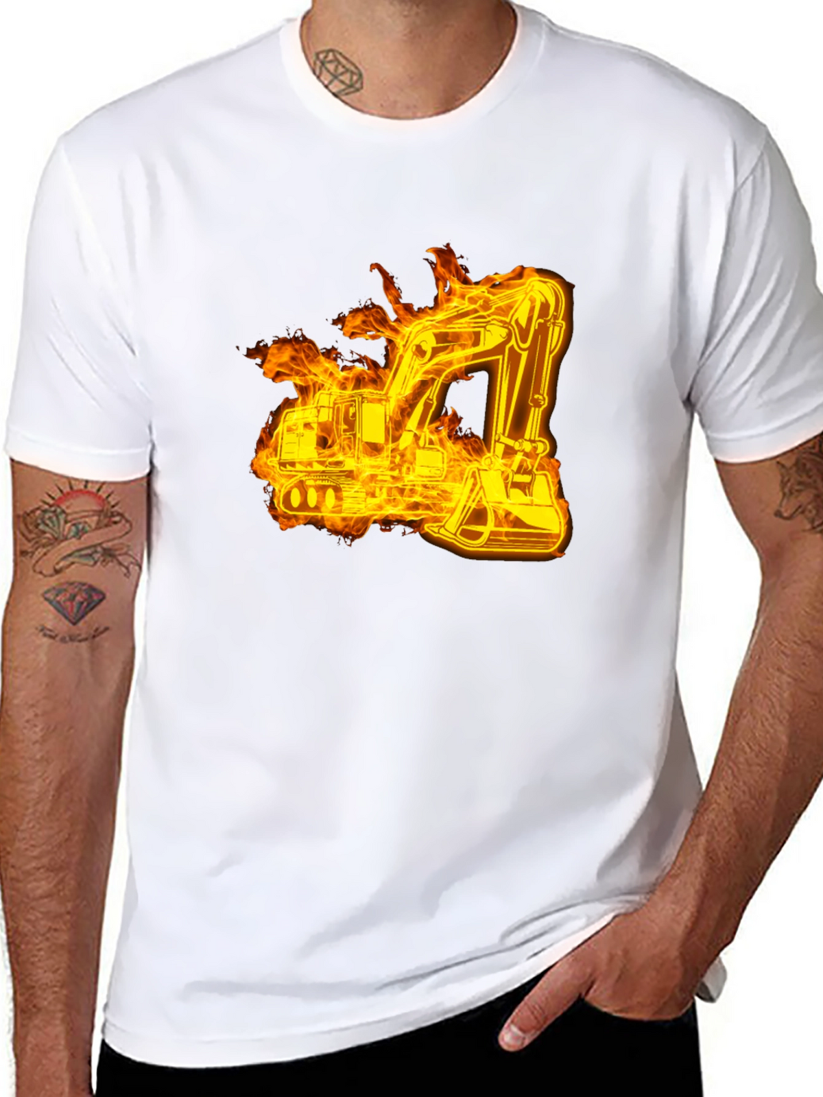 Fiery Excavator Black T-Shirt - Construction Tee
