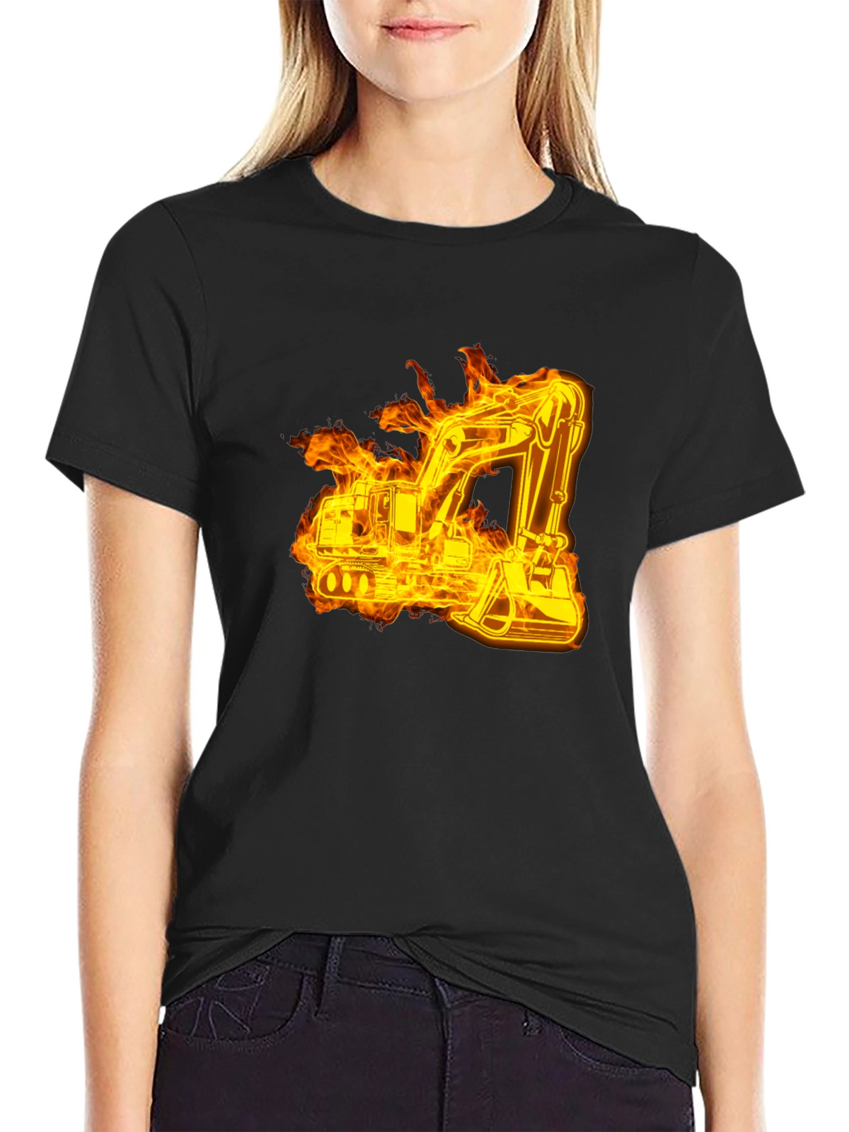 Fiery Excavator Black T-Shirt - Construction Tee