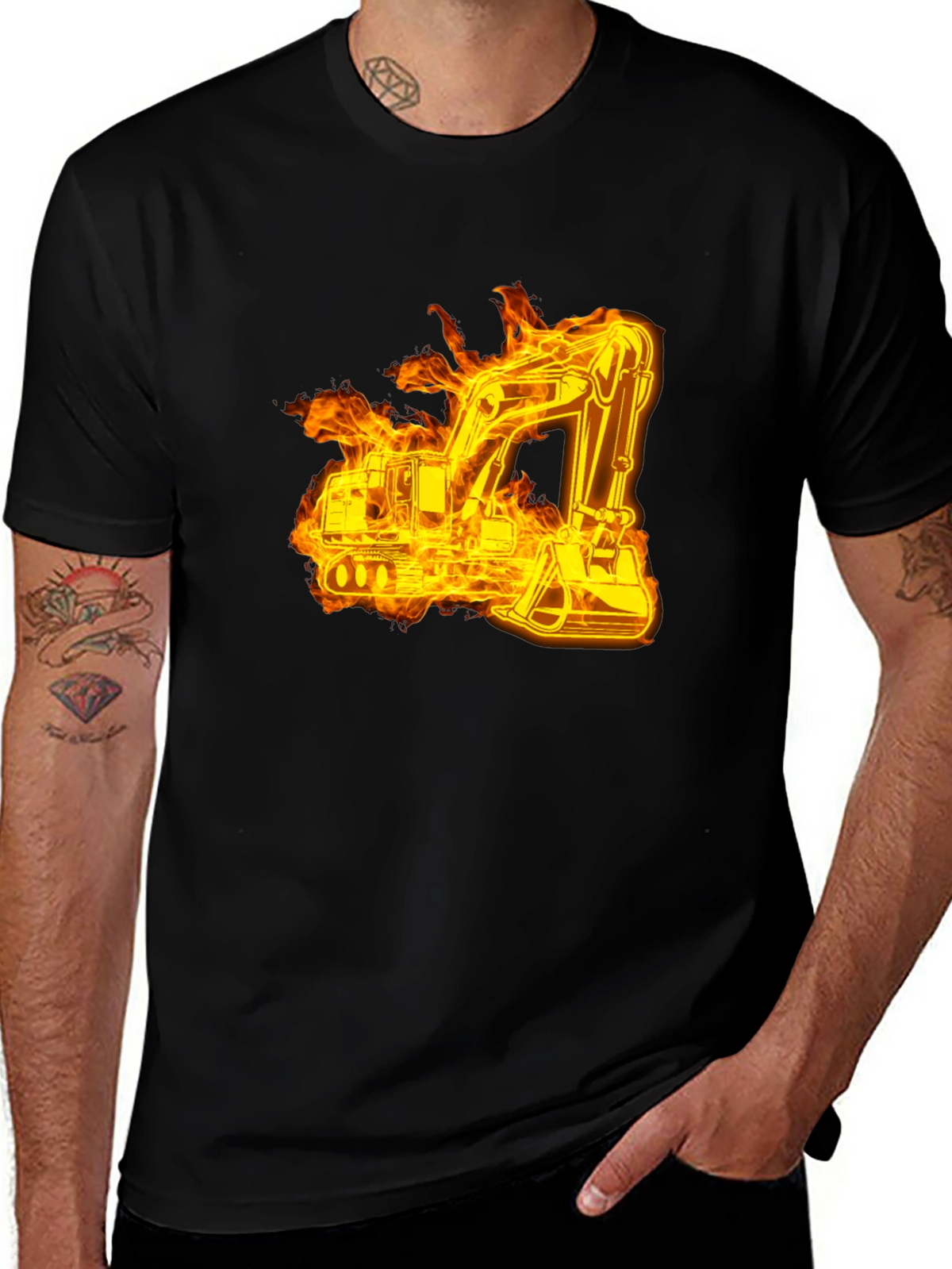 Fiery Excavator Black T-Shirt - Construction Tee