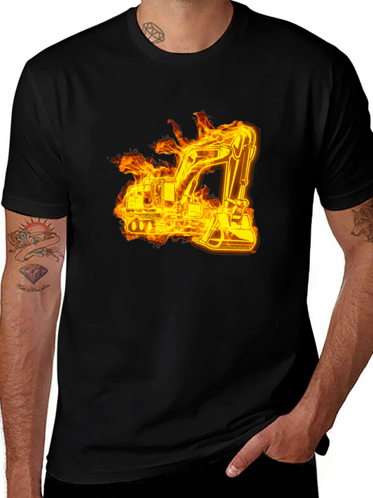 Fiery Excavator Black T-Shirt - Construction Tee