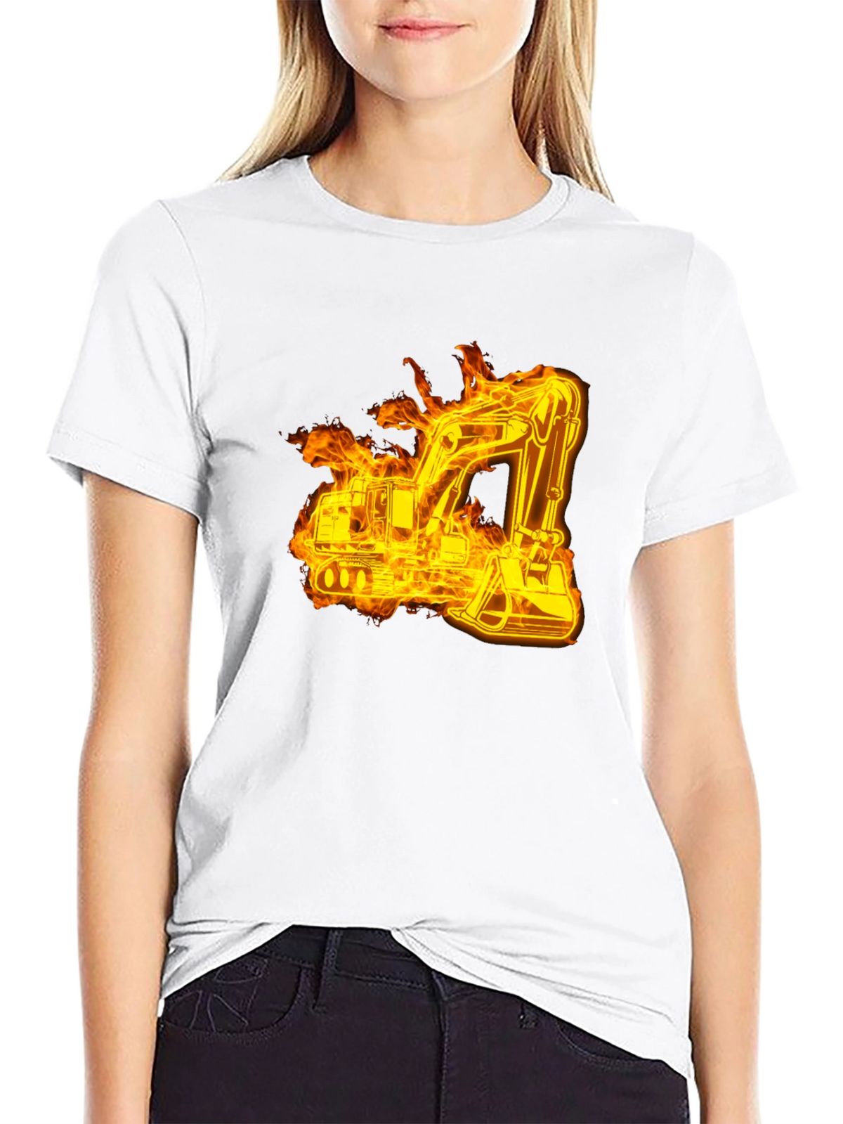 Fiery Excavator Black T-Shirt - Construction Tee