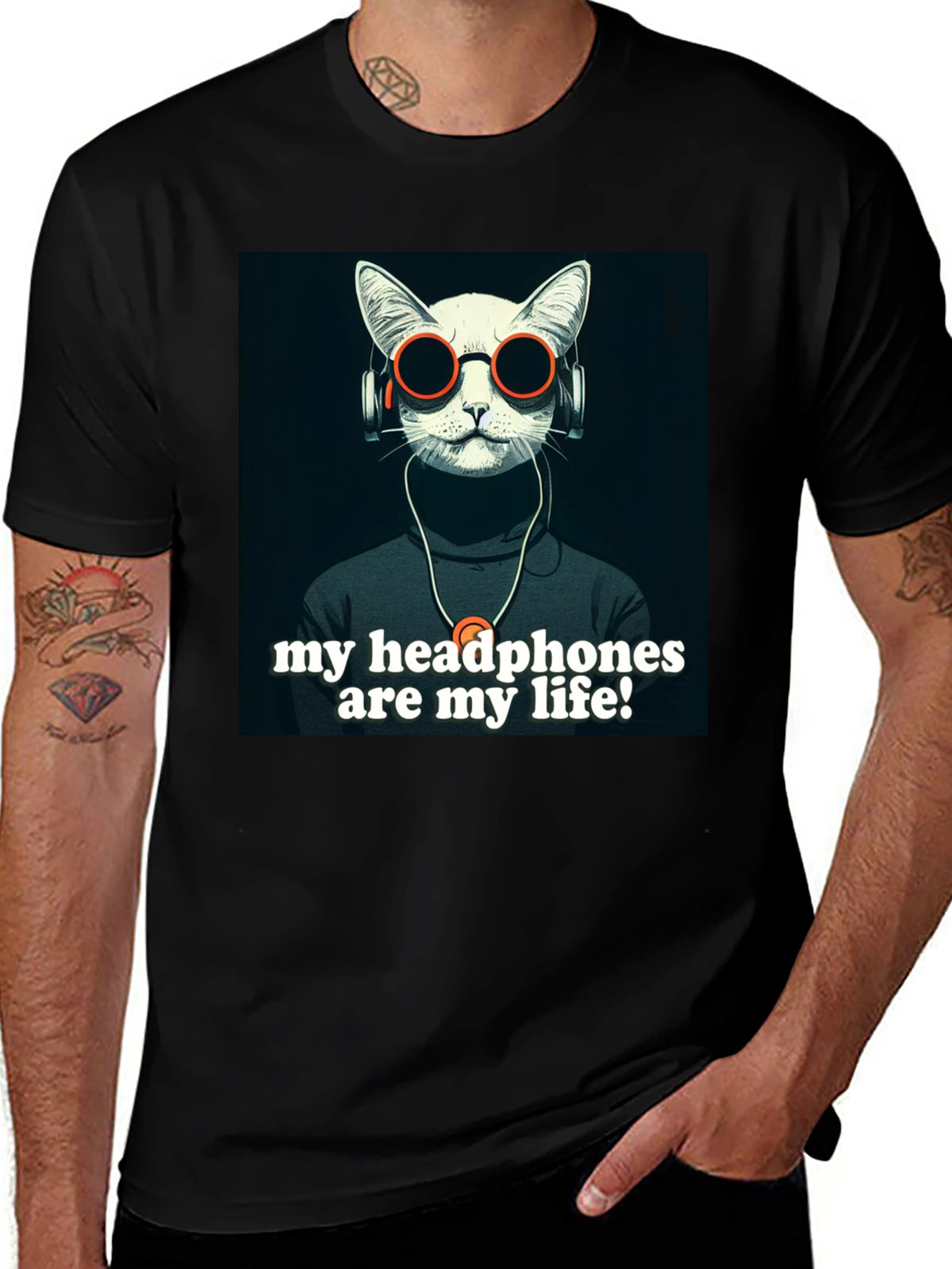 Headphone Cat Graphic T-Shirt
