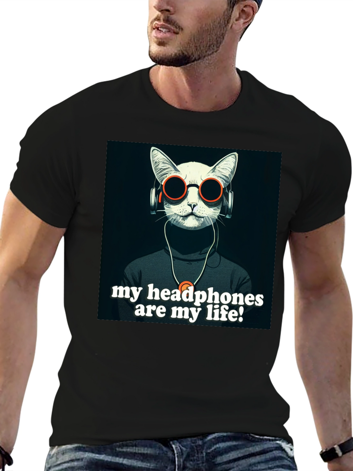 Headphone Cat Graphic T-Shirt