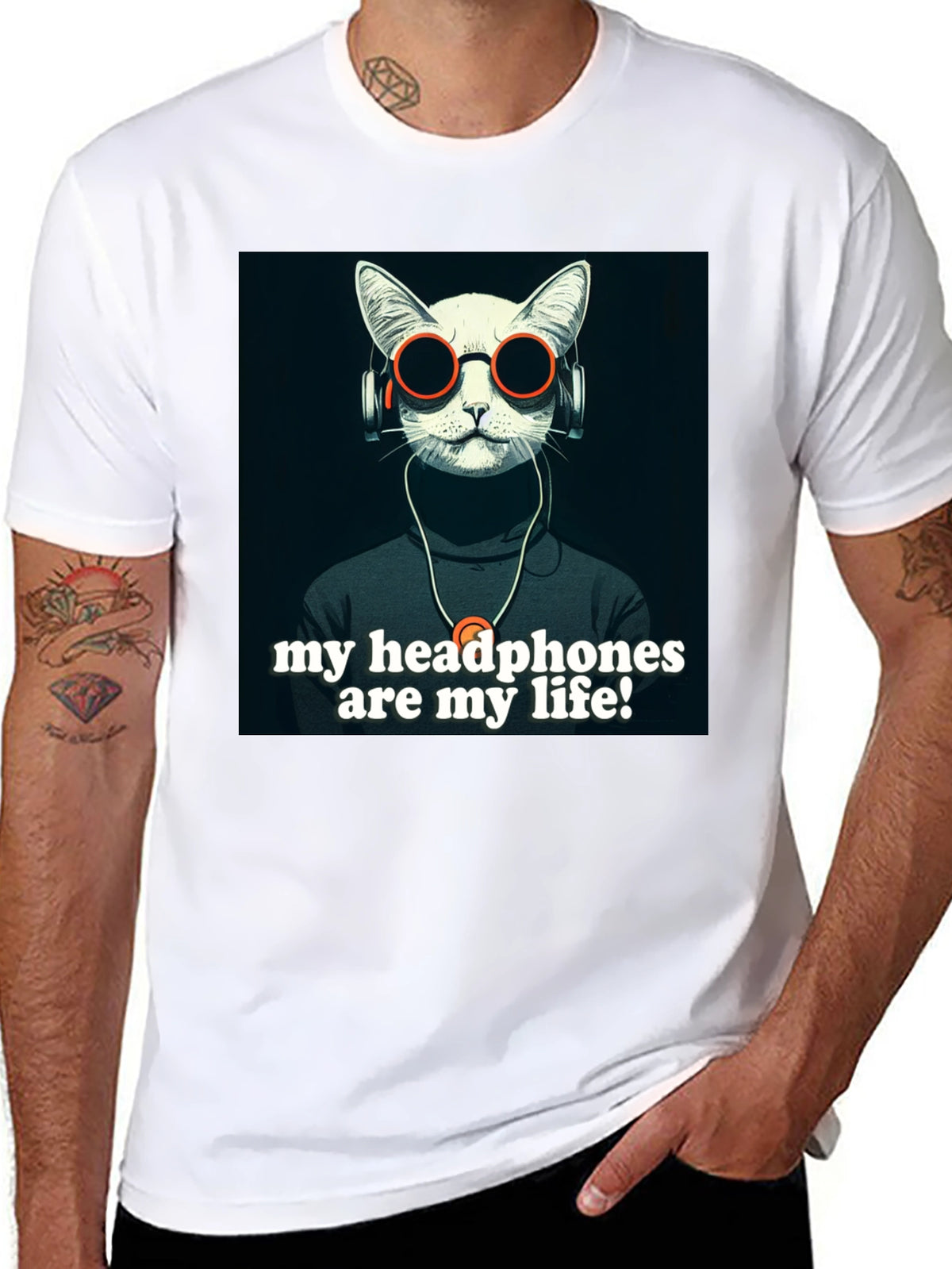 Headphone Cat Graphic T-Shirt