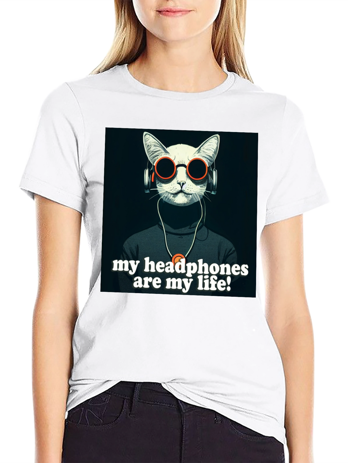 Headphone Cat Graphic T-Shirt