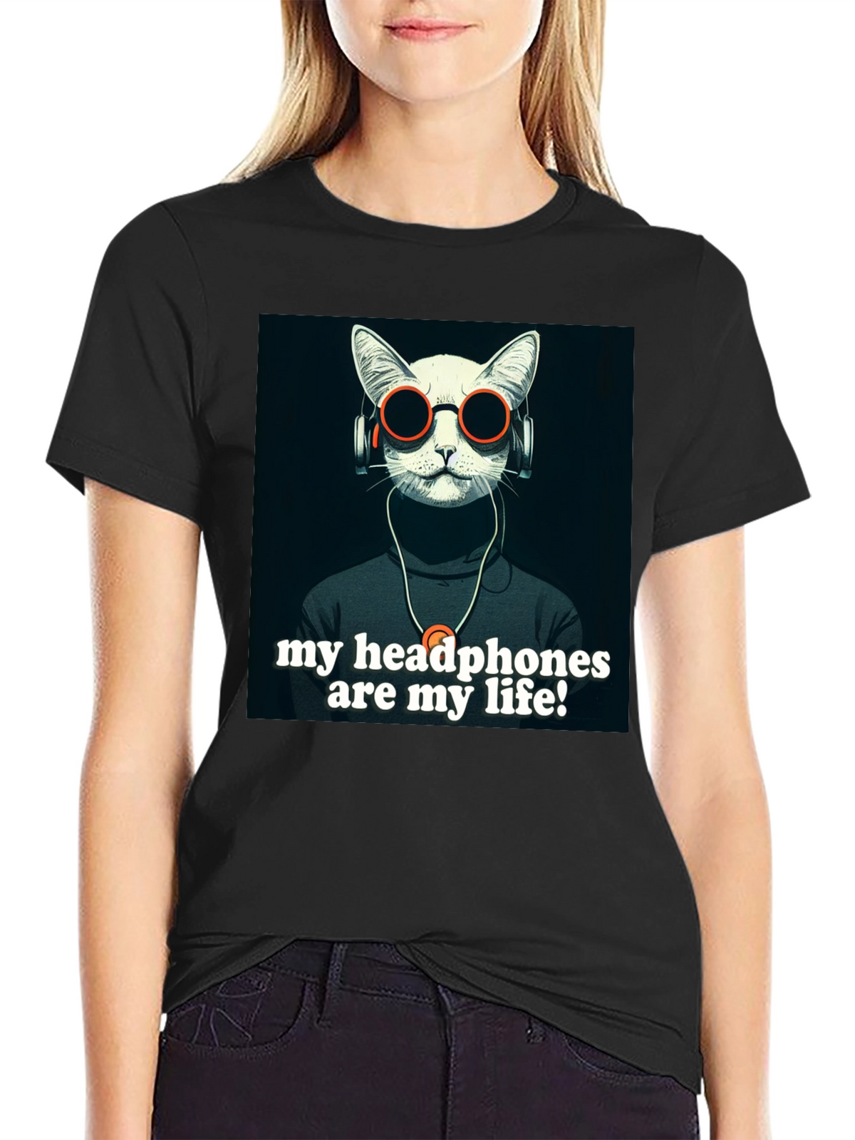 Headphone Cat Graphic T-Shirt