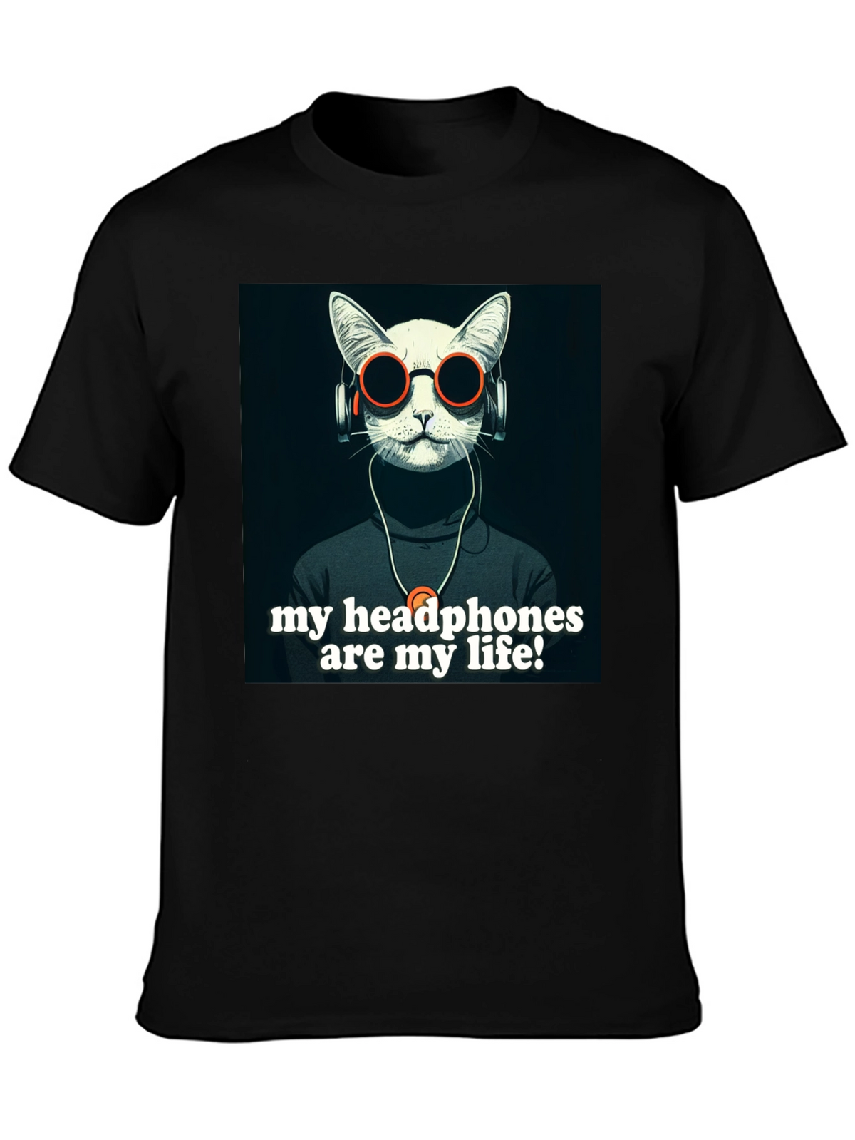 Headphone Cat Graphic T-Shirt