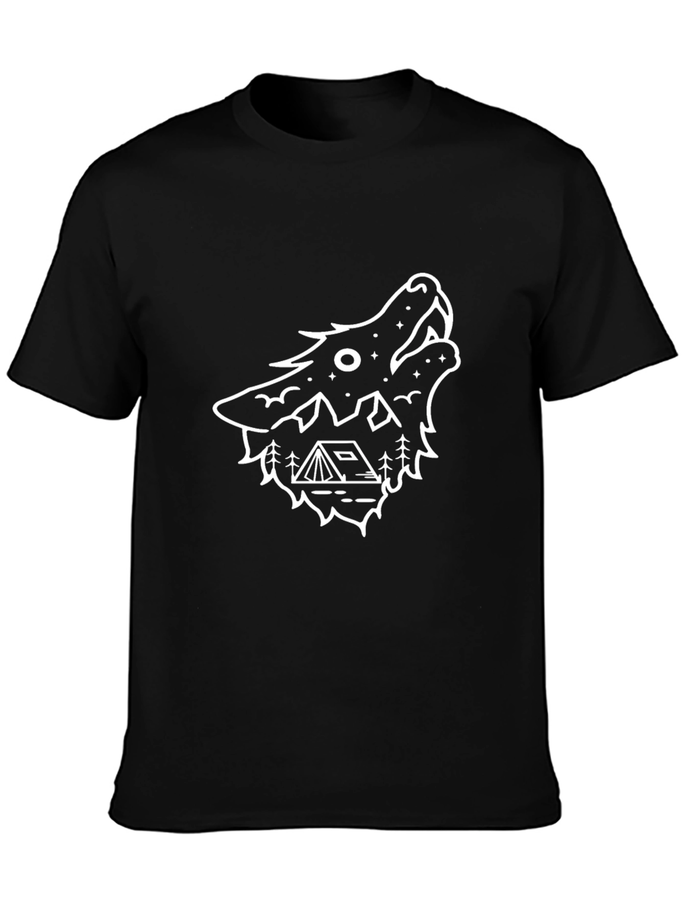 Wolf Camping Graphic T-Shirt - Black