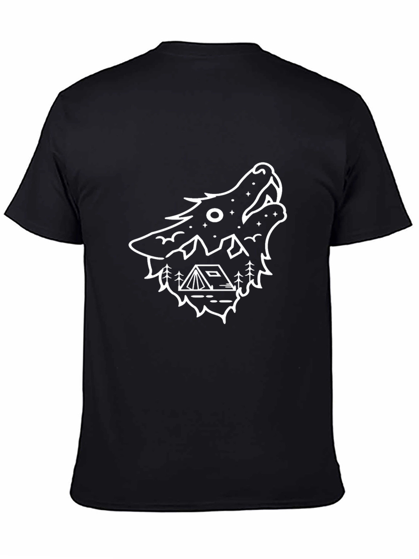 Wolf Camping Graphic T-Shirt - Black
