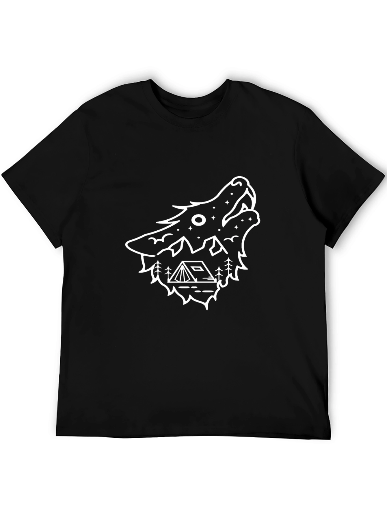 Wolf Camping Graphic T-Shirt - Black