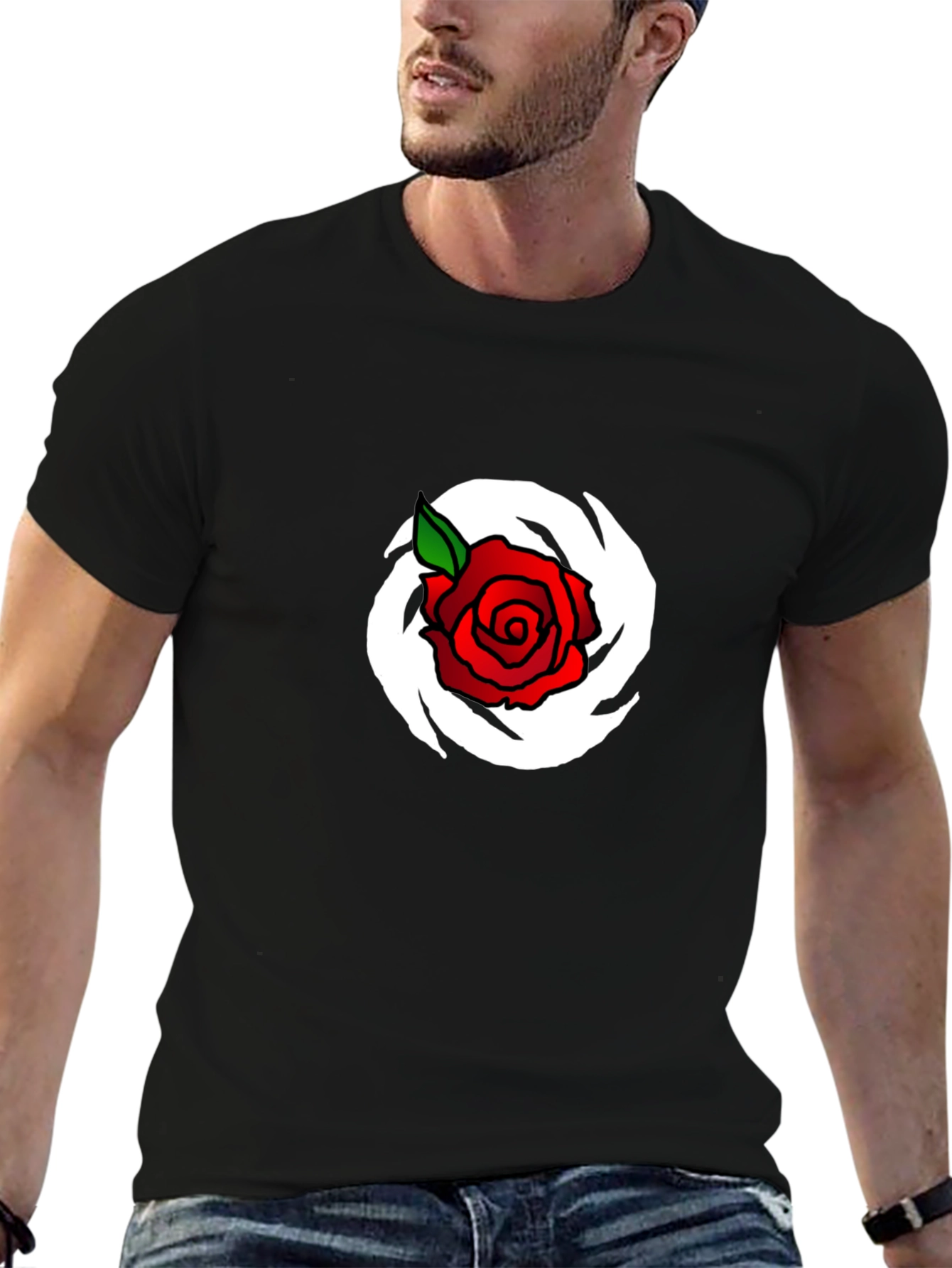 Rose Graphic Print T-Shirt - Black