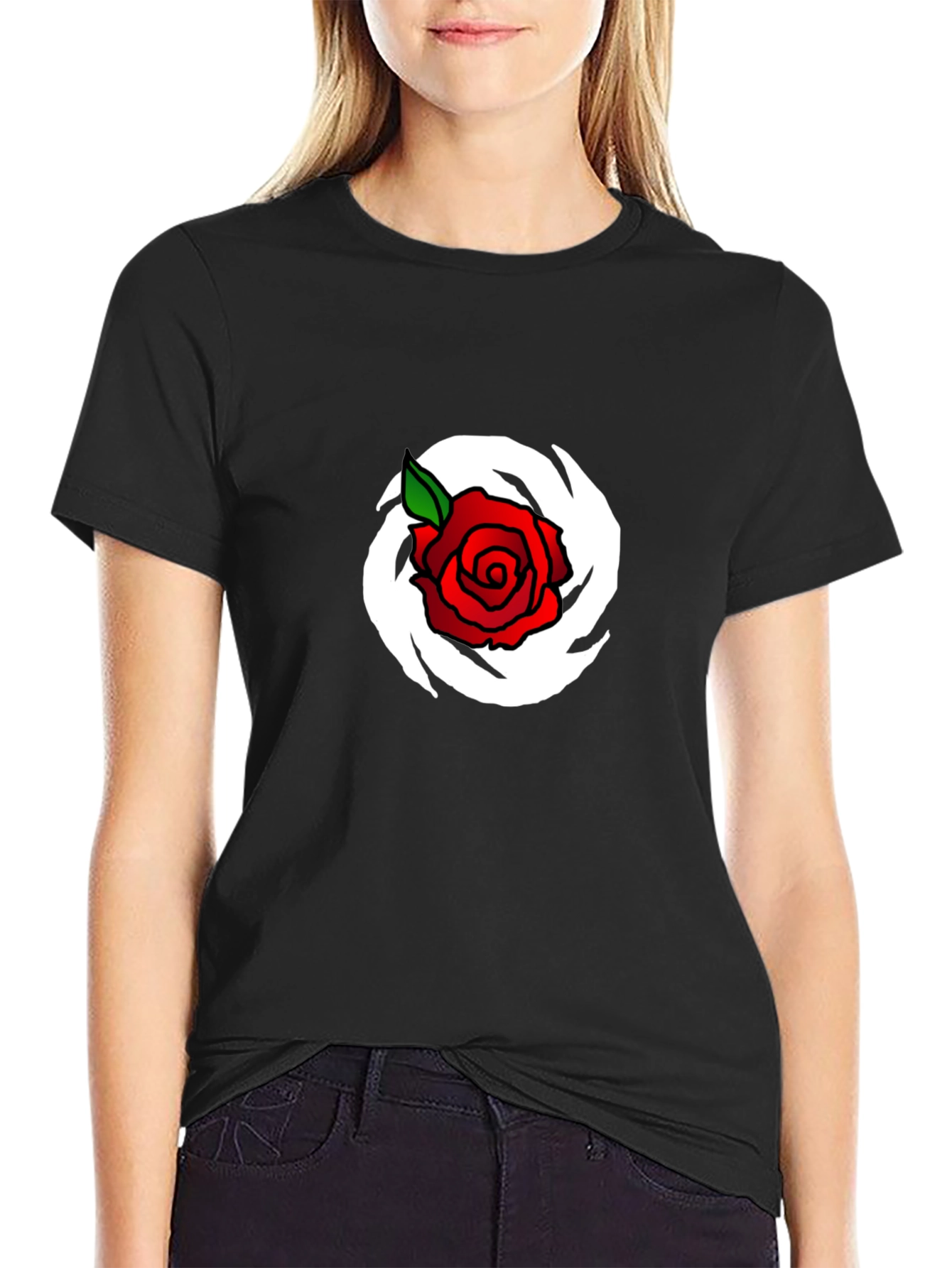 Rose Graphic Print T-Shirt - Black