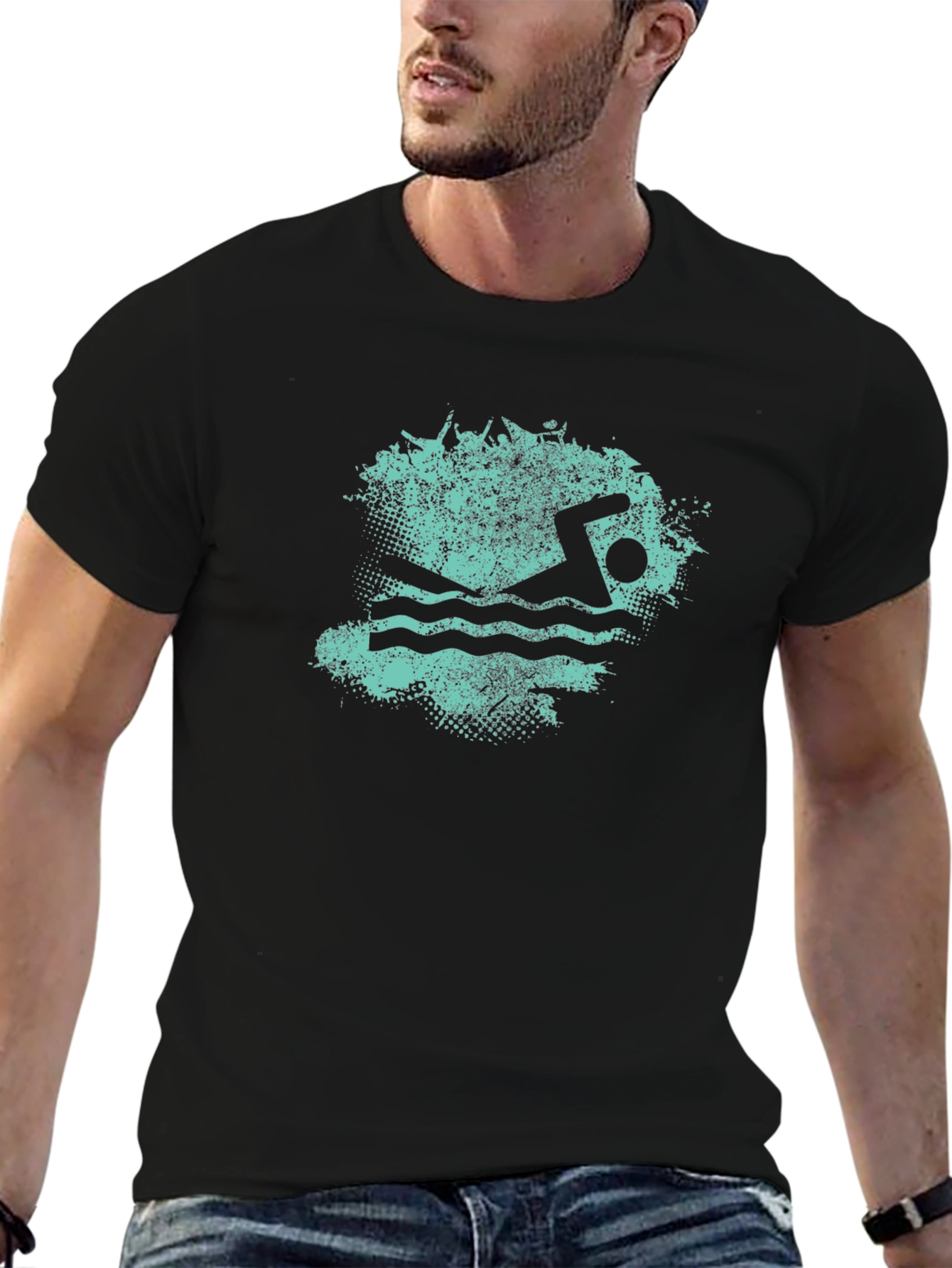 Swimmer Graphic Tee - Black Cotton Blend