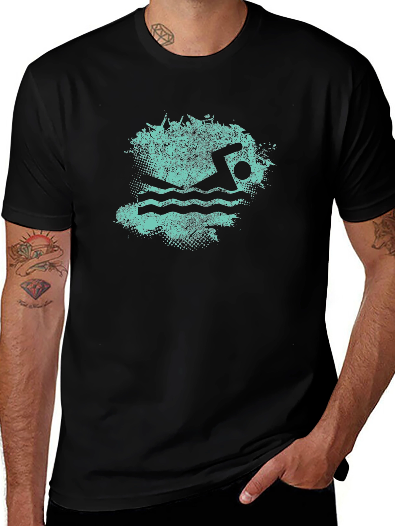 Swimmer Graphic Tee - Black Cotton Blend