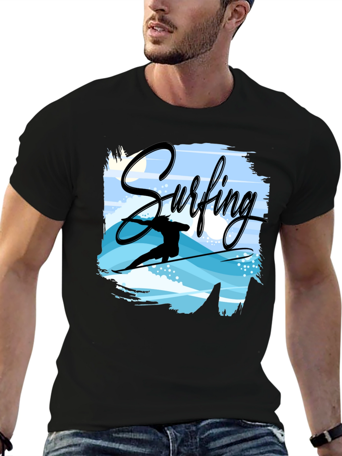 Surfing Graphic T-Shirt - Black