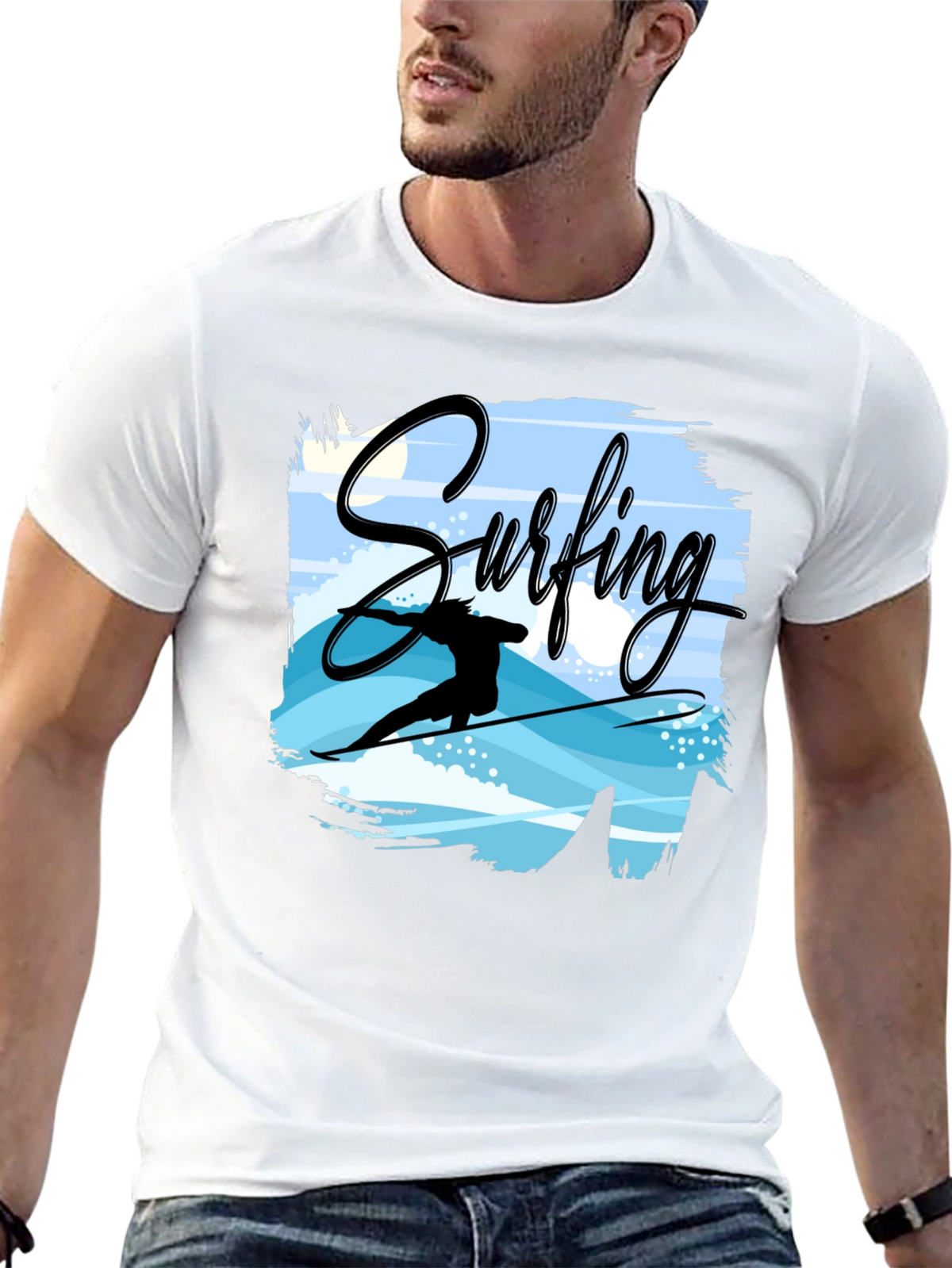 Surfing Graphic T-Shirt - Black