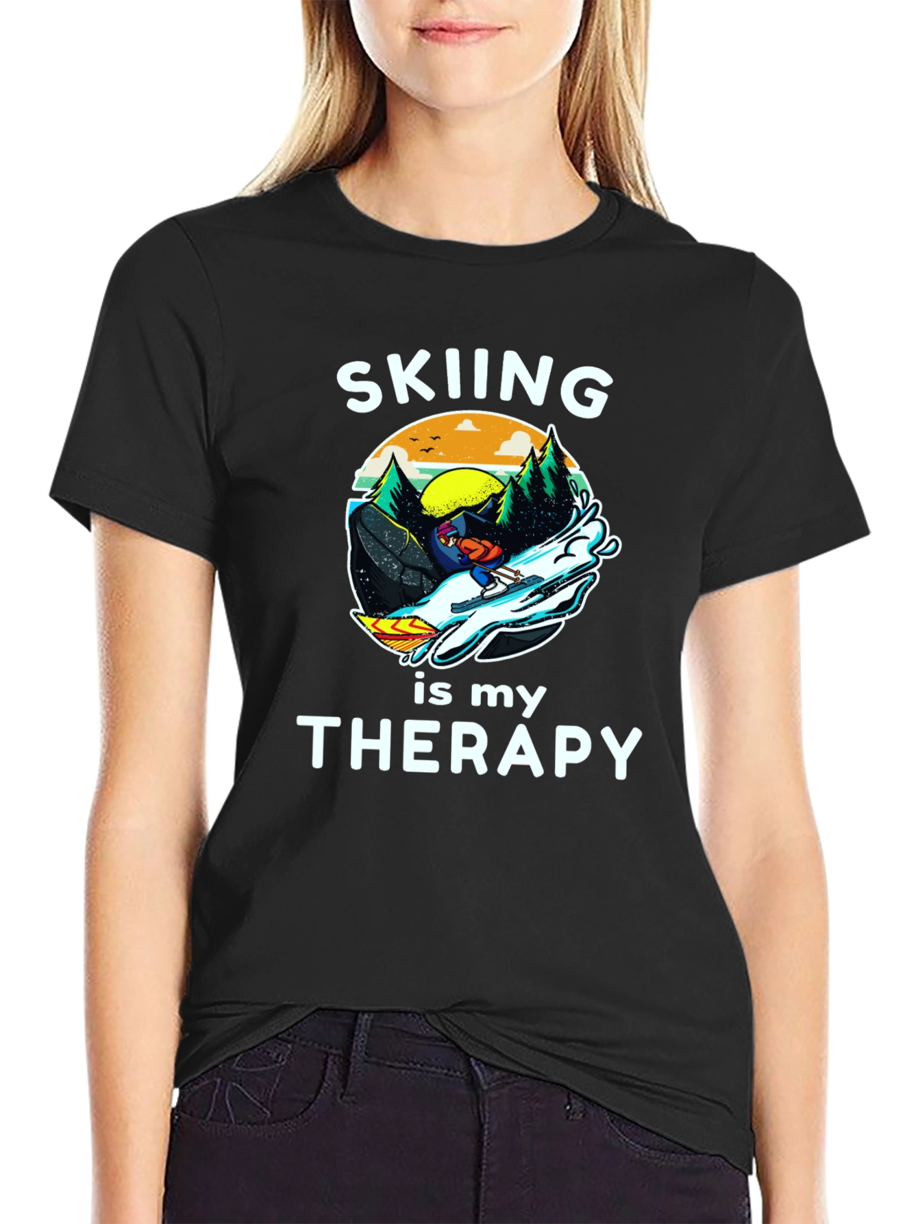 Skiing is My Therapy Graphic T-Shirt