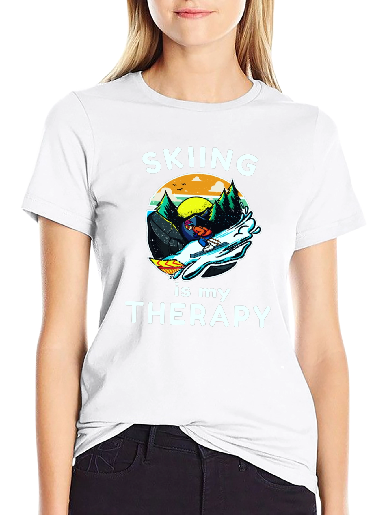 Skiing is My Therapy Graphic T-Shirt