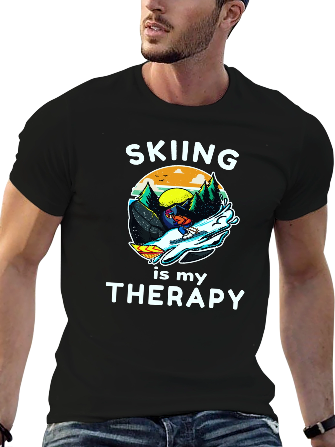 Skiing is My Therapy Graphic T-Shirt