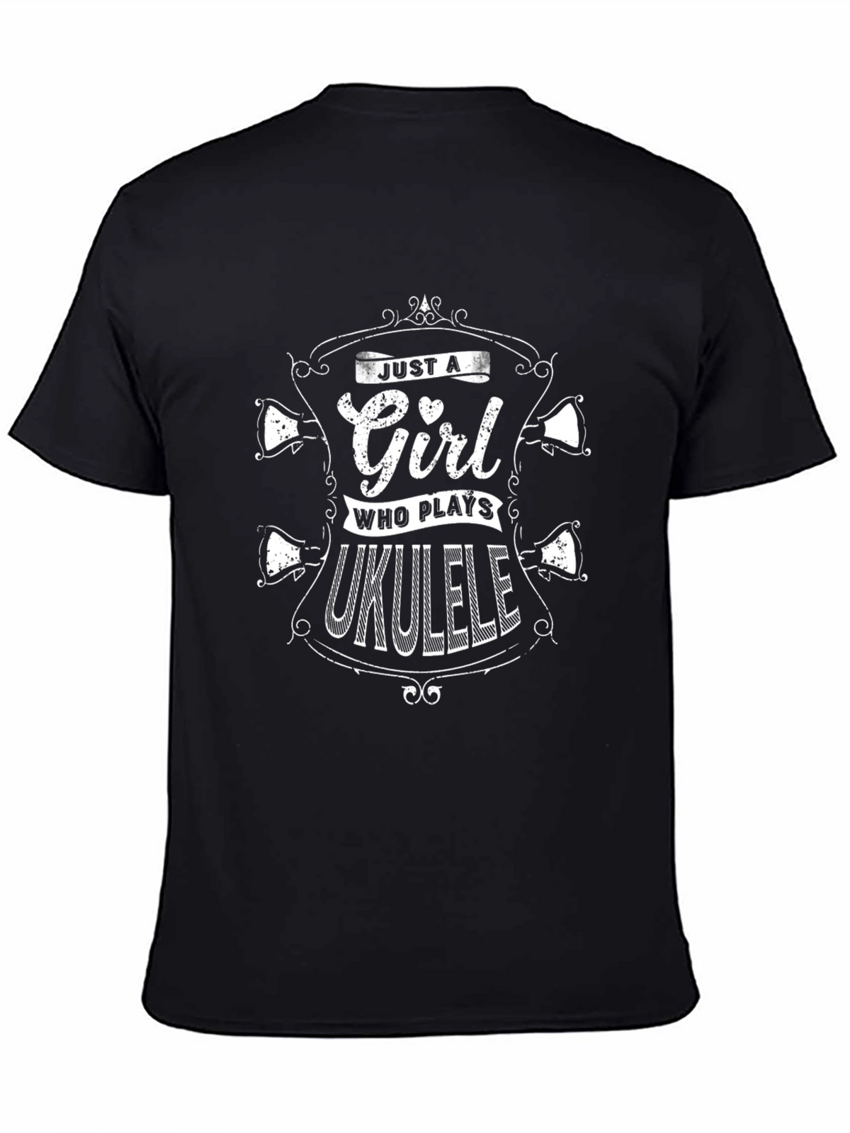 Girl Who Plays Ukulele Black T-Shirt