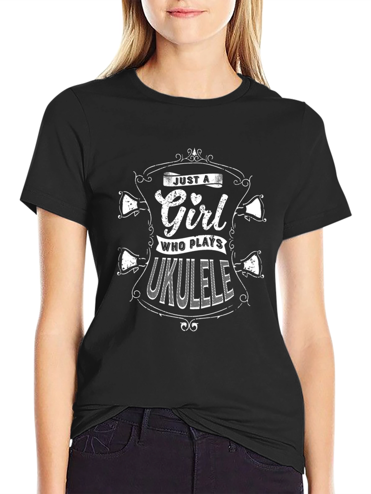 Girl Who Plays Ukulele Black T-Shirt