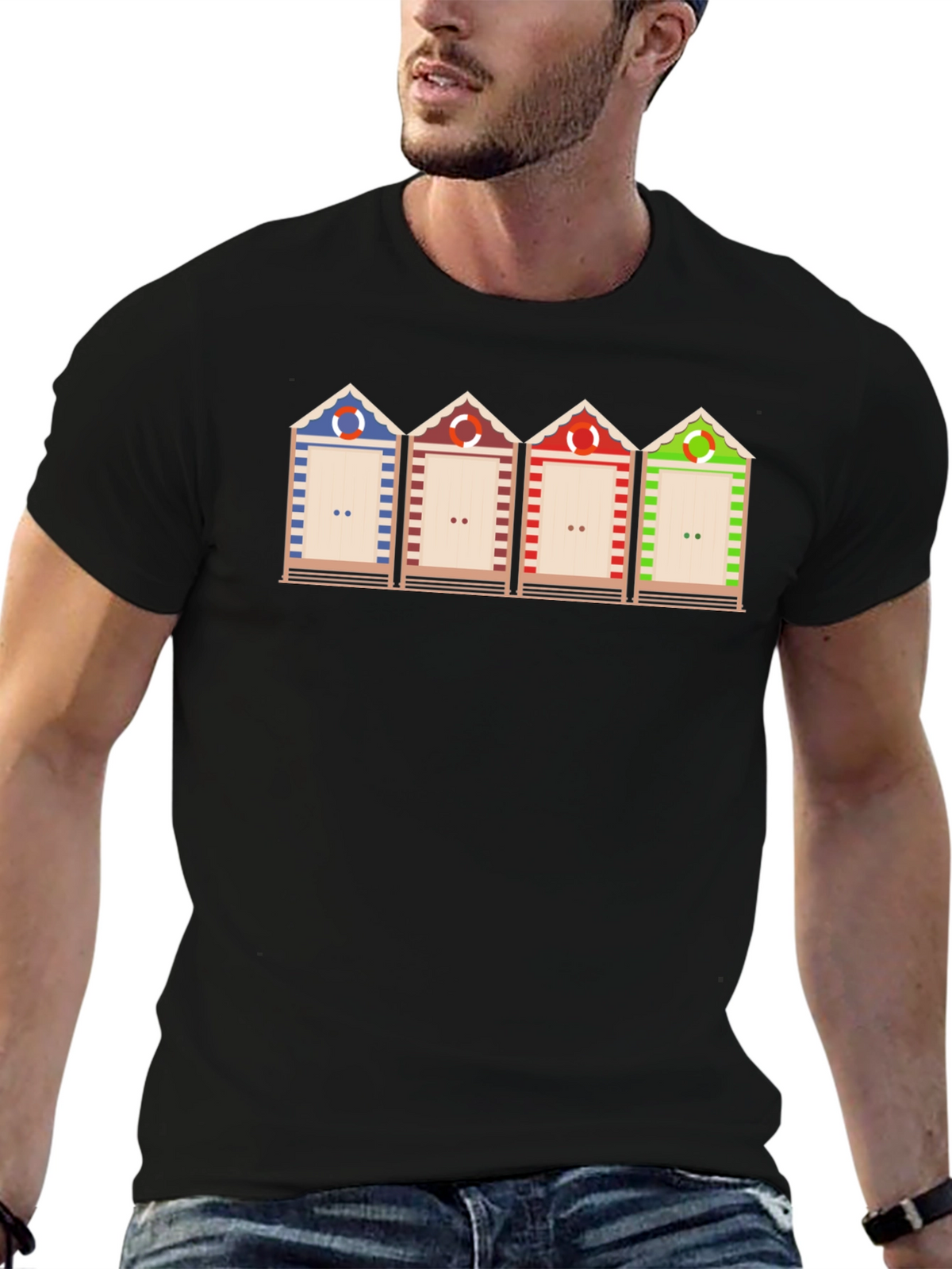 Beach Huts Graphic T-Shirt Unique Design