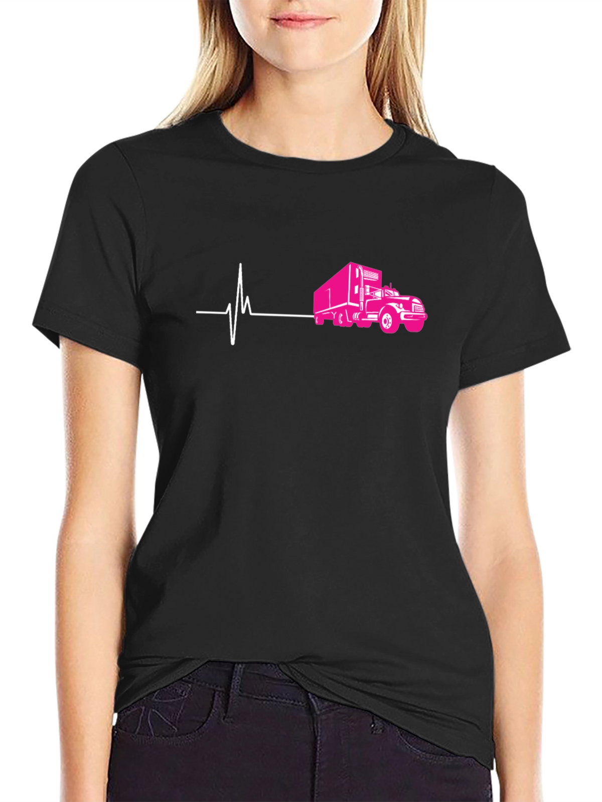 Truck Heartbeat Graphic Tee - Black Cotton T-Shirt