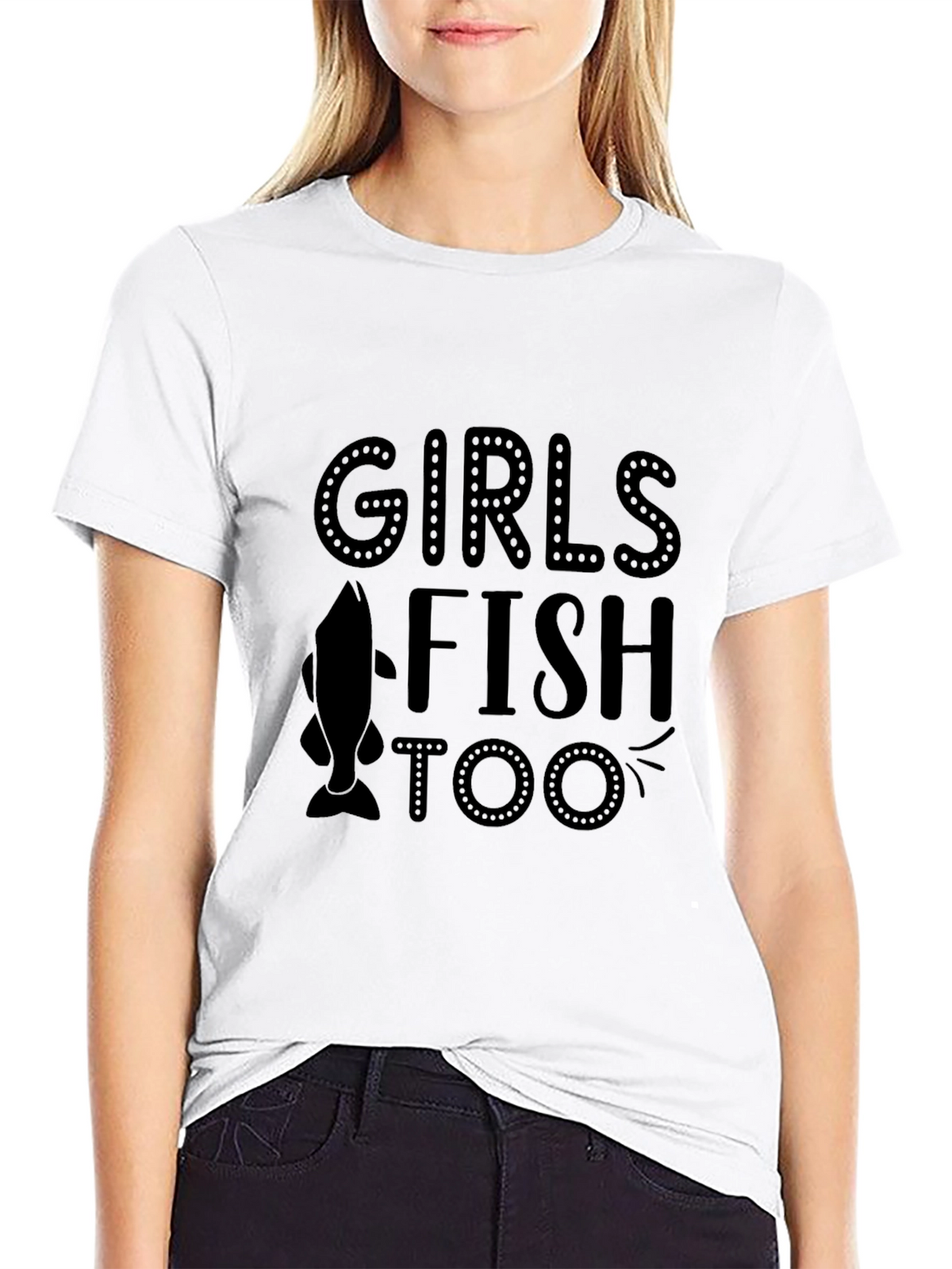 Girls Fish Too Black Graphic Tee