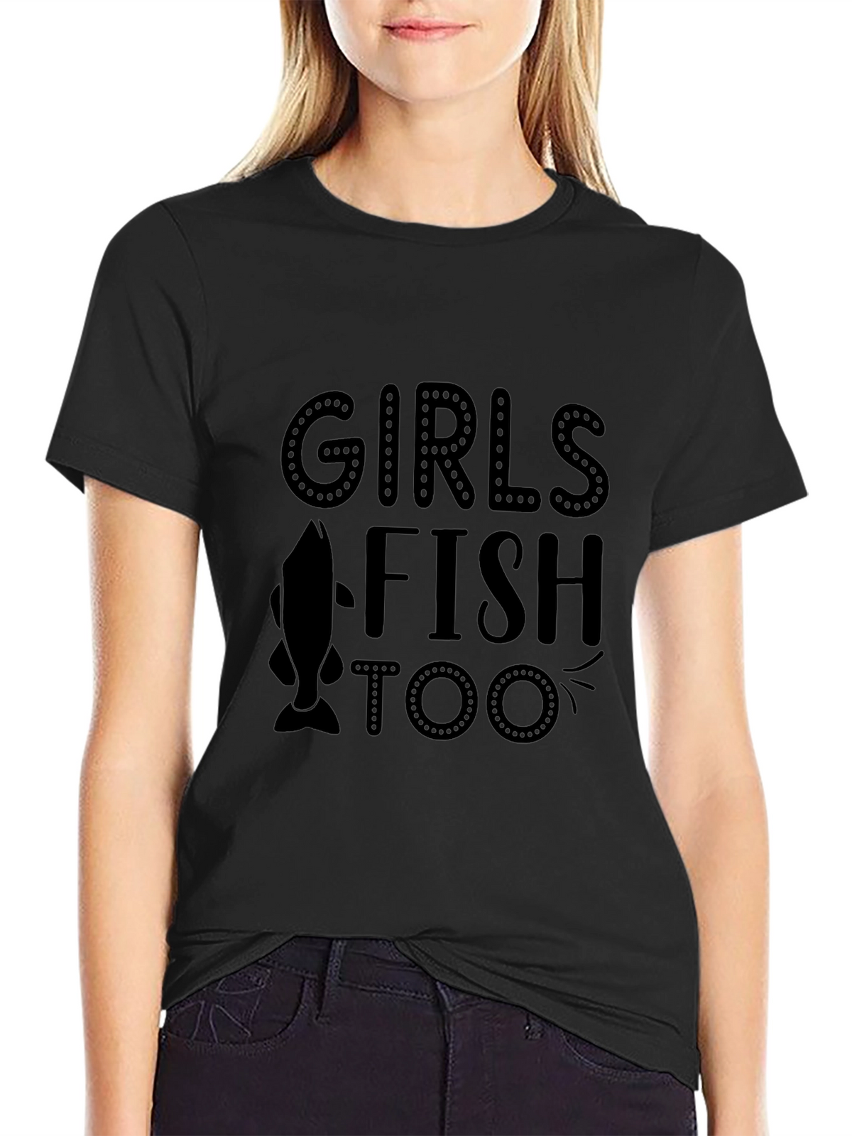 Girls Fish Too Black Graphic Tee